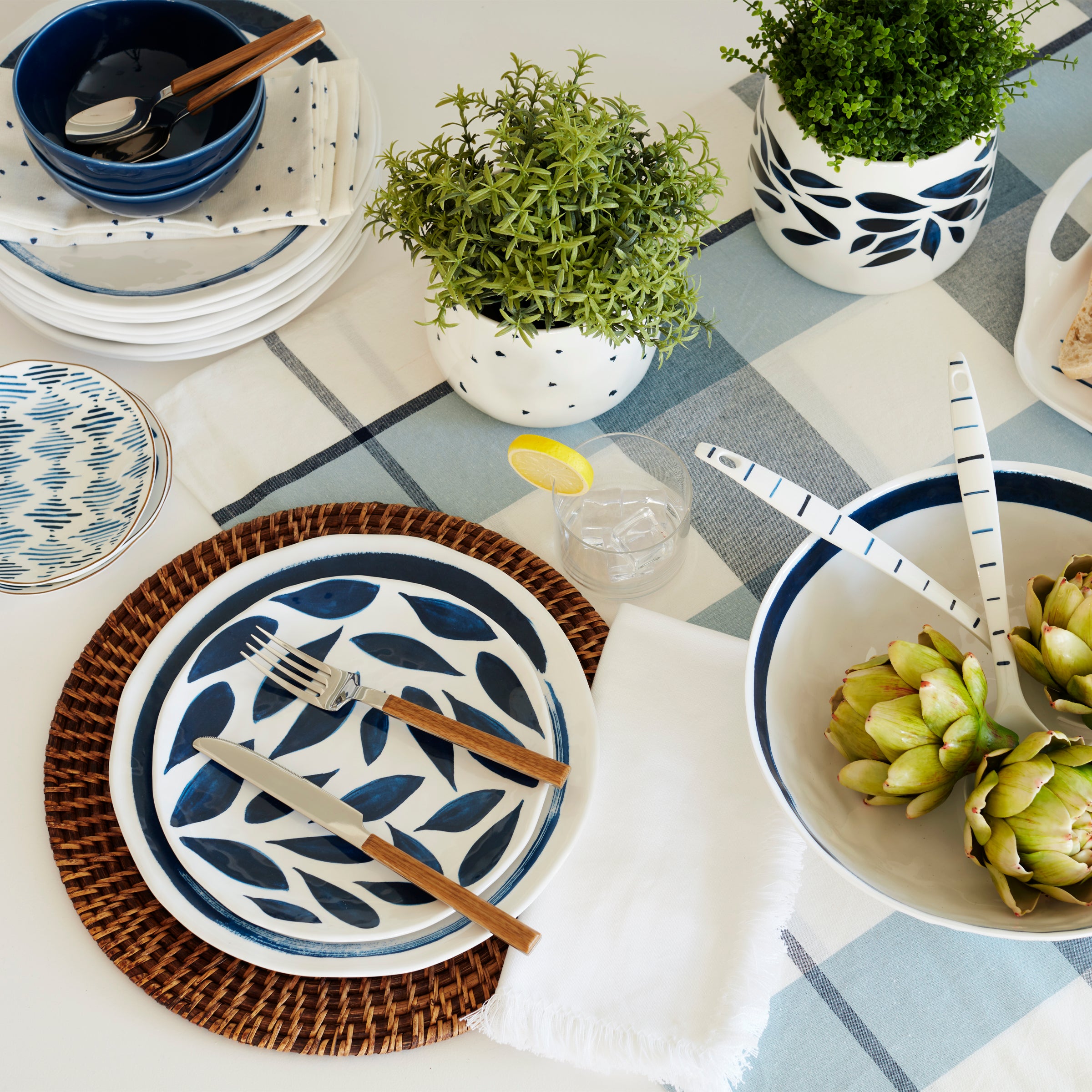 Blue Bay Melamine Dinnerware Set - 20-Piece Boho Style for Outdoor & Everyday Use