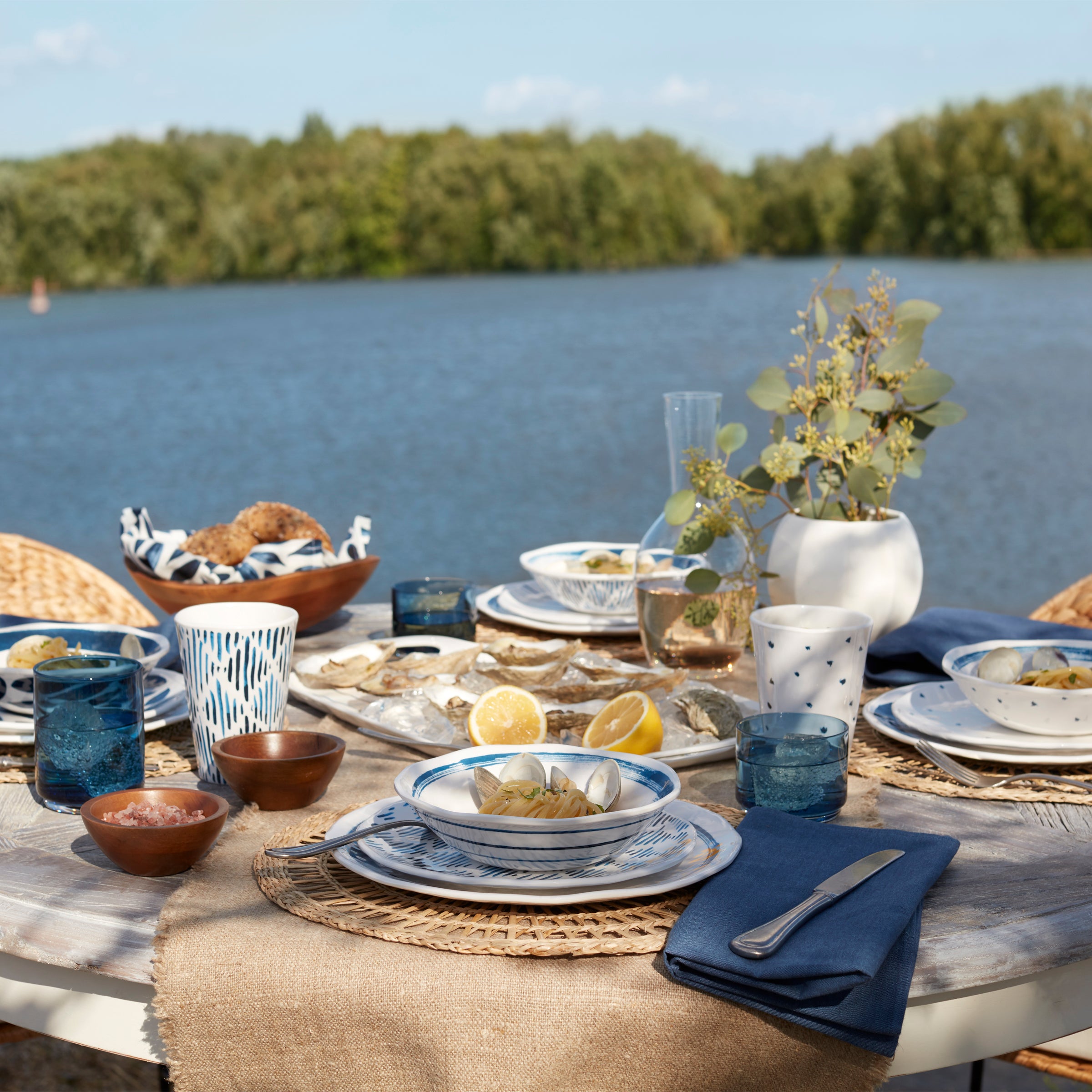 Blue Bay Melamine Dinnerware Set - 20-Piece Boho Style for Outdoor & Everyday Use