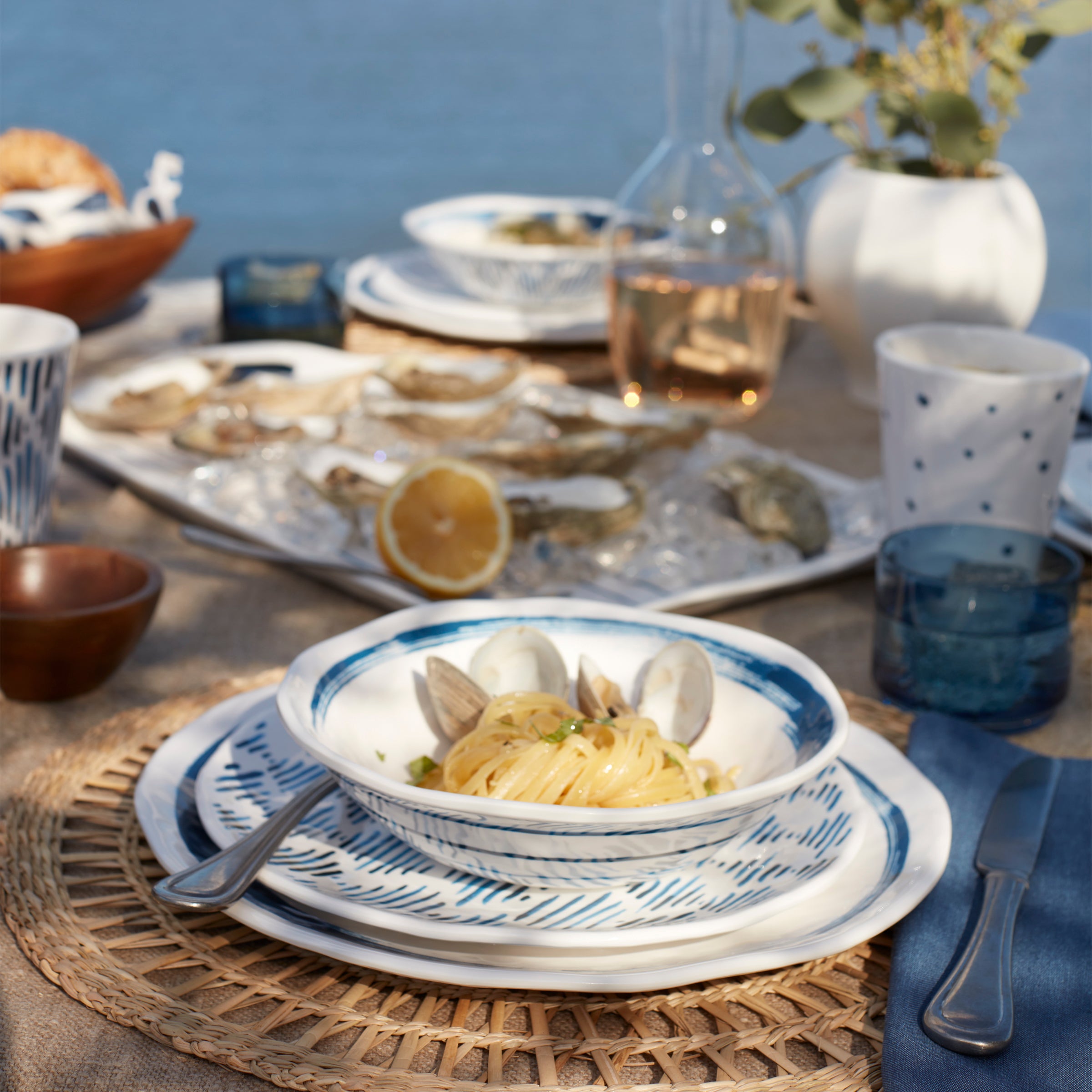 Blue Bay Melamine Dinnerware Set - 20-Piece Boho Style for Outdoor & Everyday Use