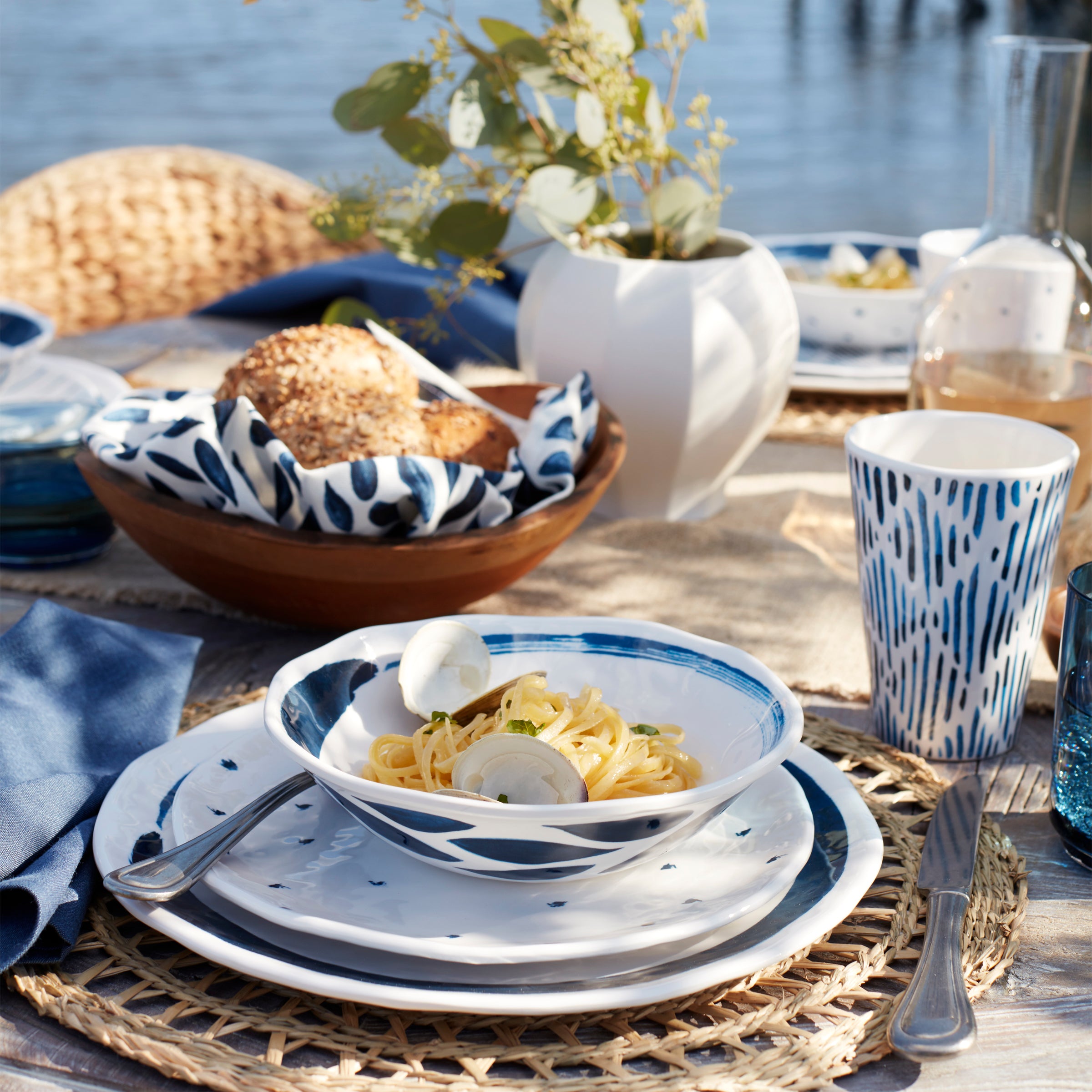 Blue Bay Melamine Dinnerware Set - 20-Piece Boho Style for Outdoor & Everyday Use