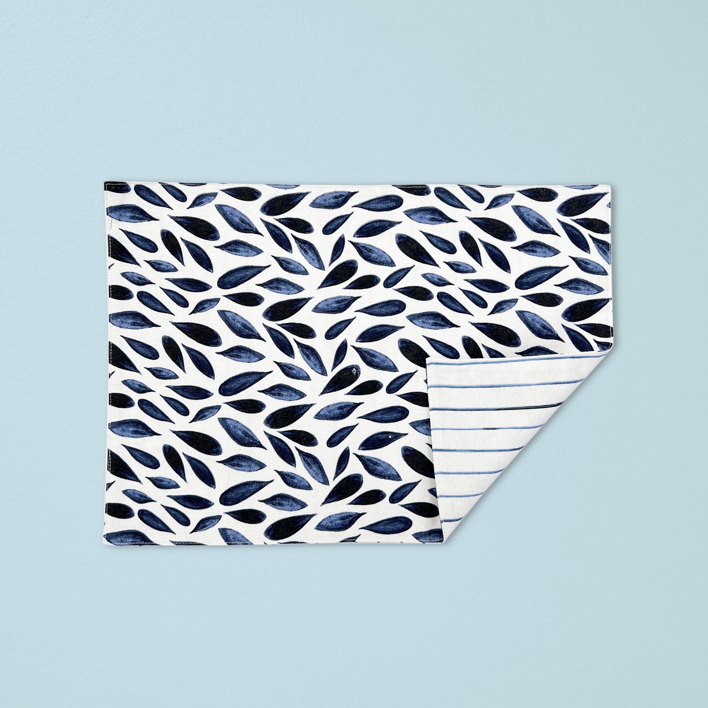 Blue Bay Reversible Placemat - Leaf & Stripe Design
