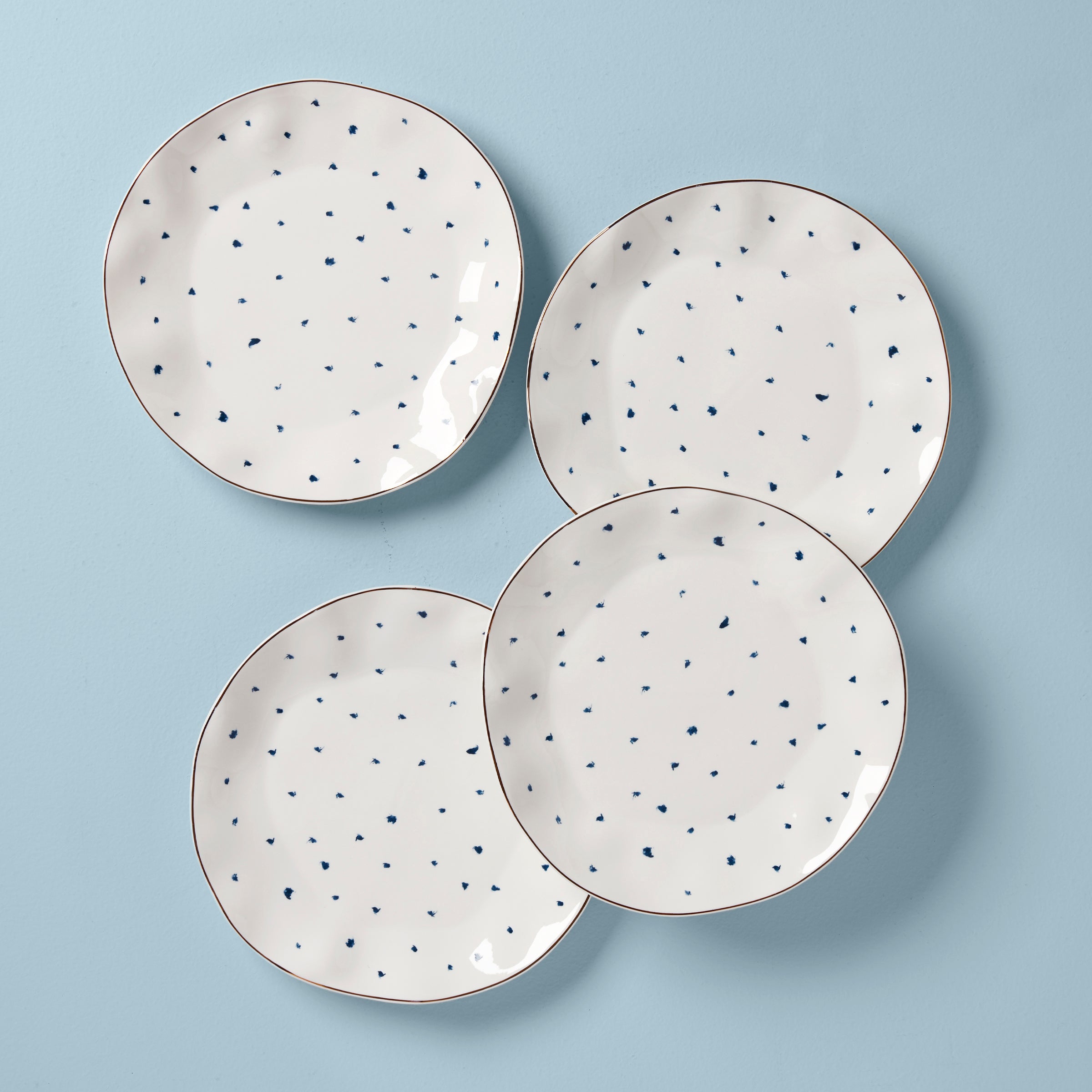 Blue Bay Dots Dinner Plates Set of 4 with Gold Accents