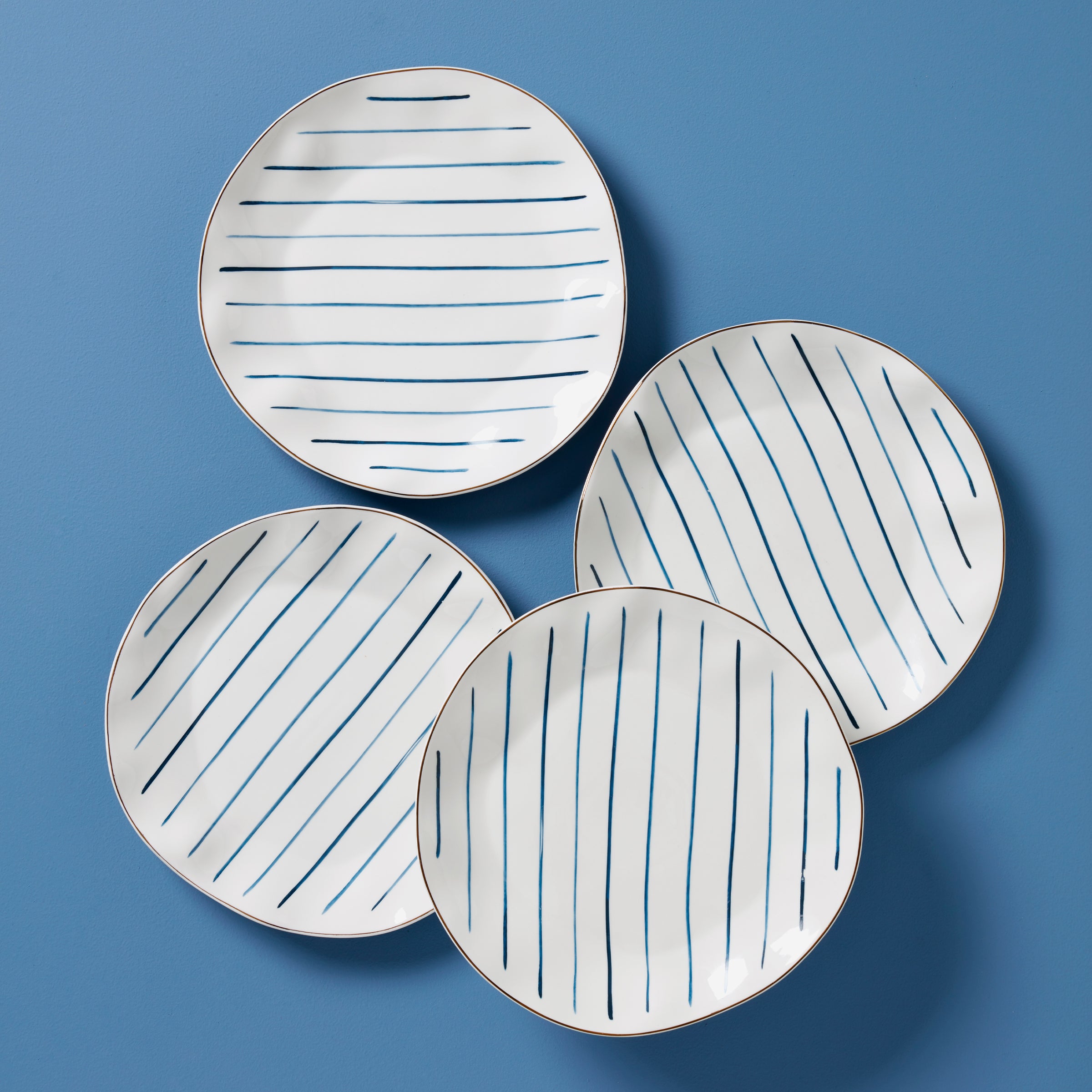 Blue Bay Striped Dinner Plates Set of 4 with Gold Accents