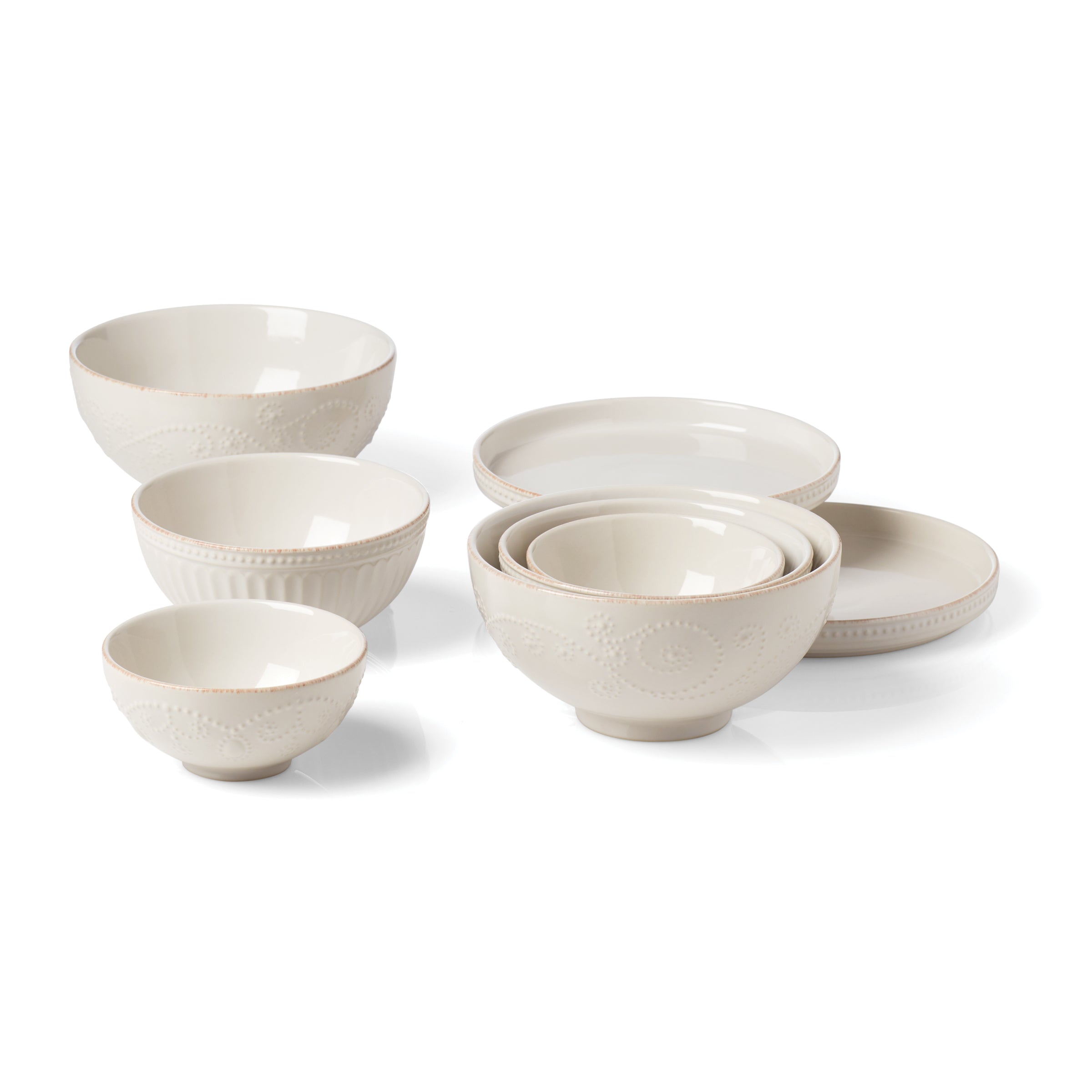 French Perle Luna Stoneware Nesting Dinnerware Set - 8 Pieces