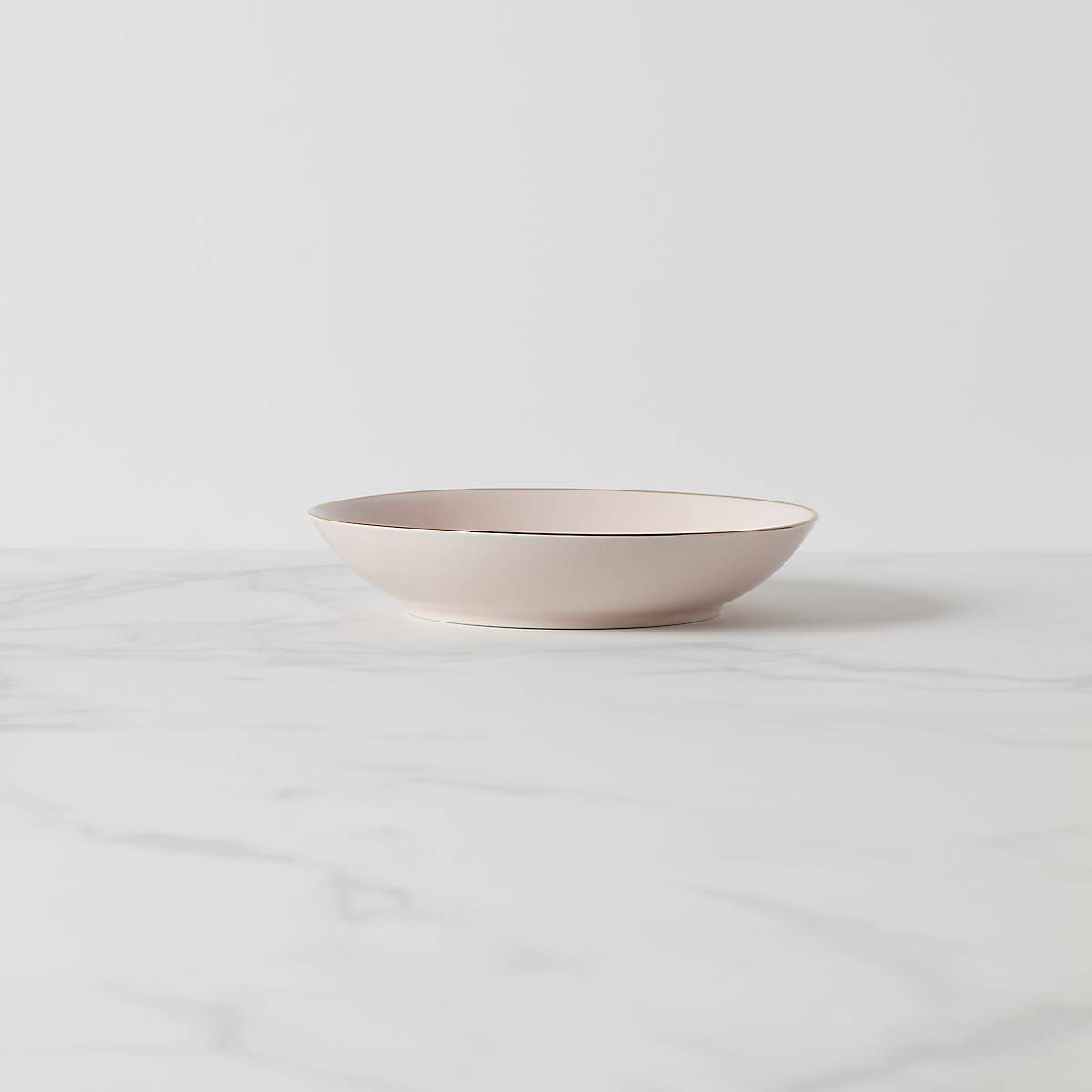 Trianna Blush Pink Ceramic Pasta Bowl with Gold Trim