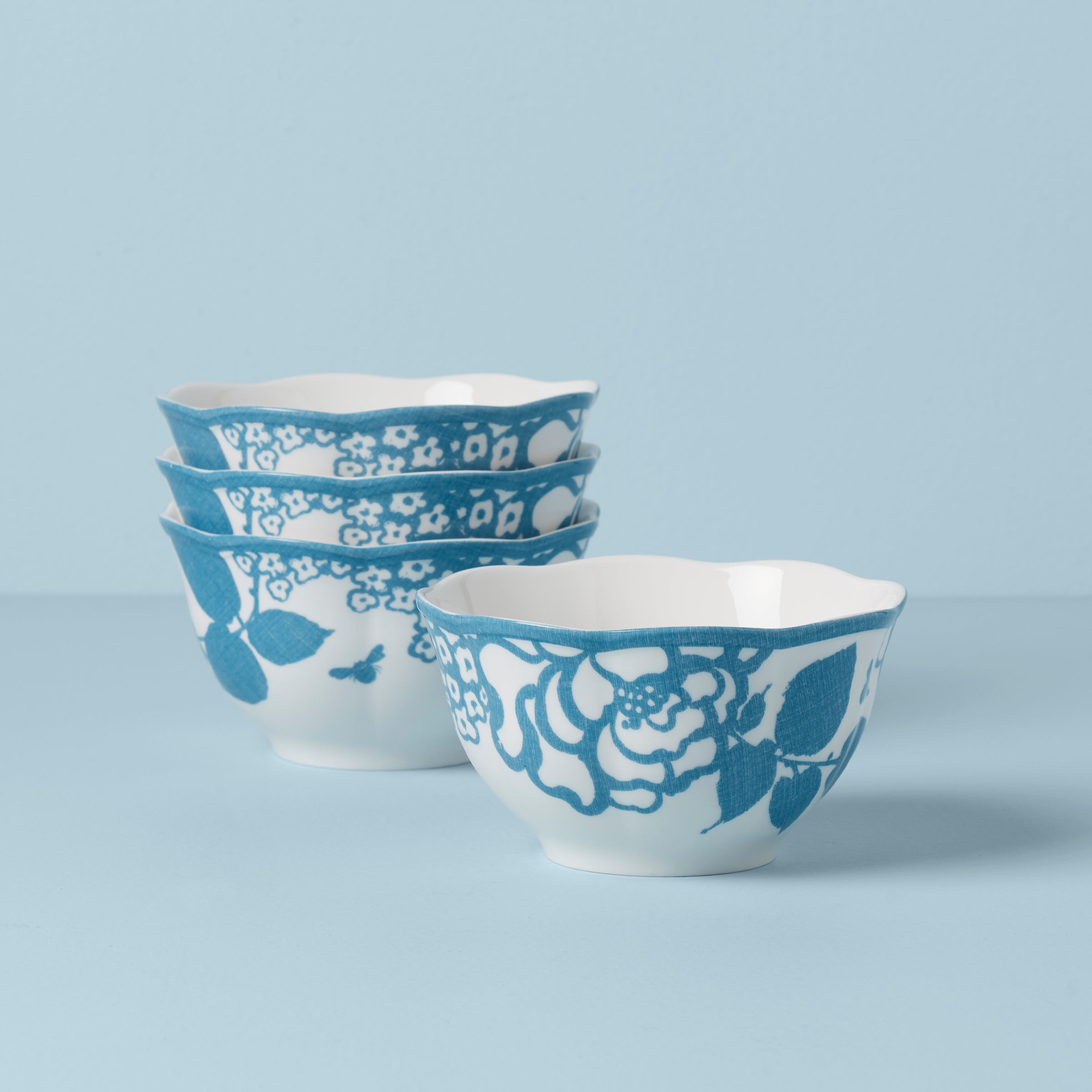 Cottagecore Cornflower Floral Rice Bowls - Set of 4