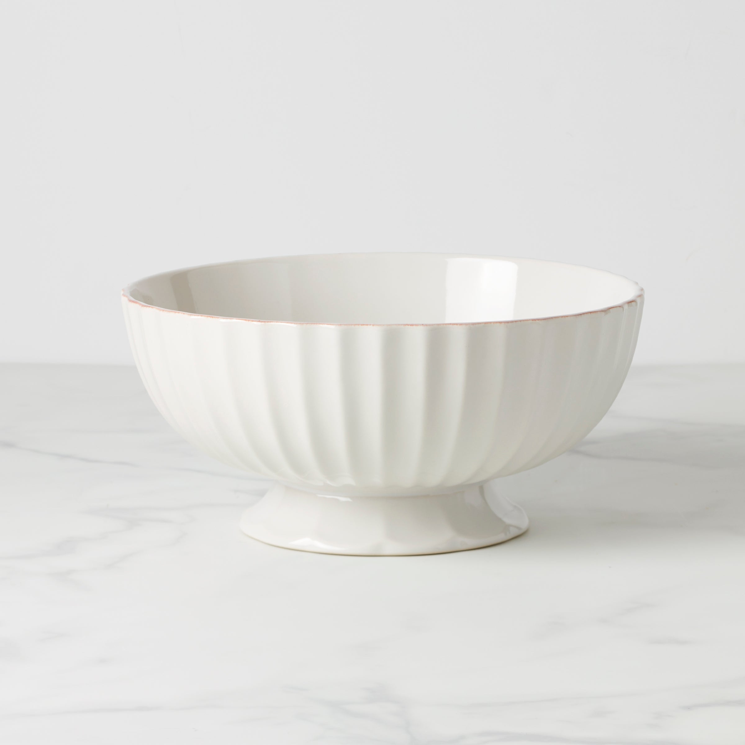 French Perle Scallop Footed Centerpiece Bowl with Tea-Stained Rim