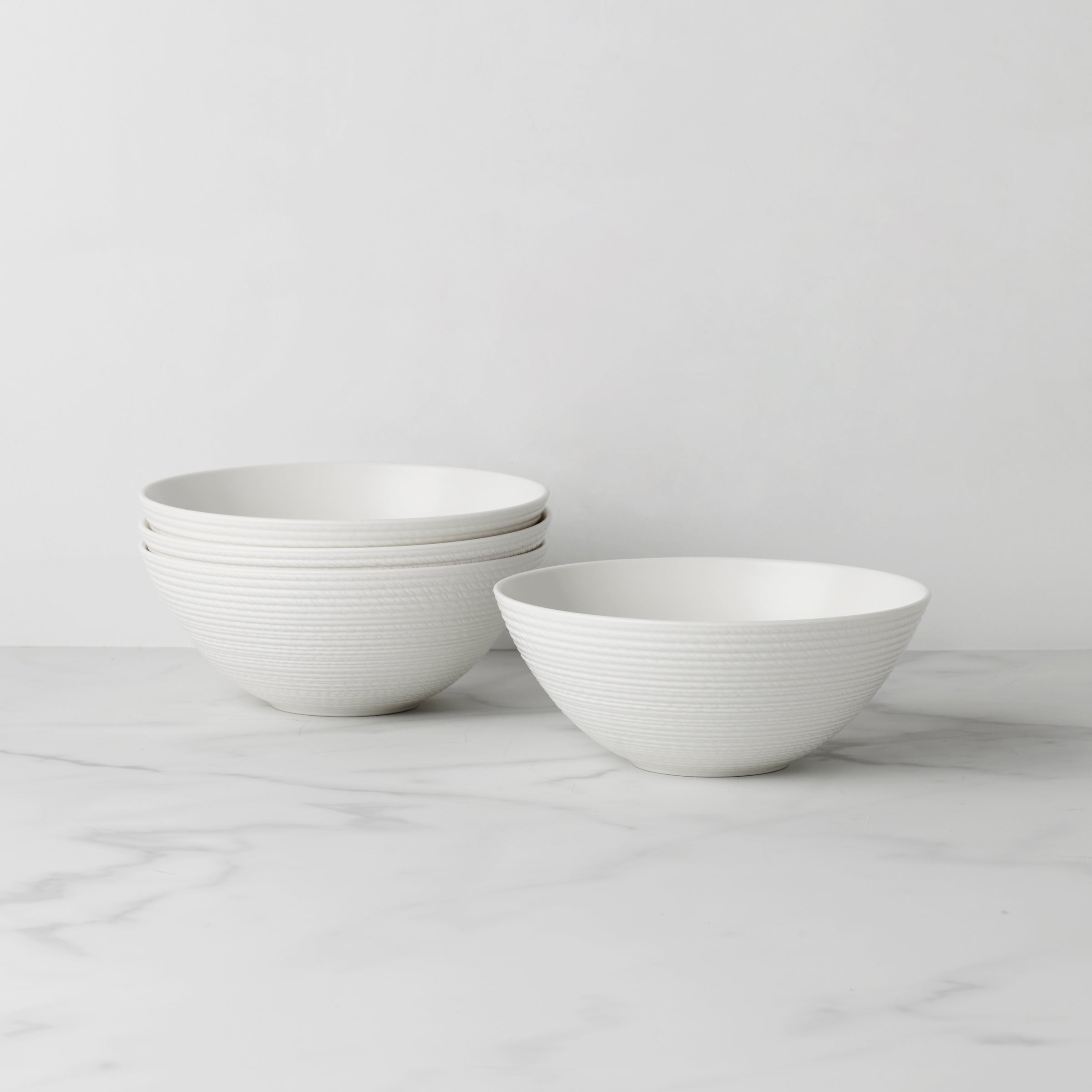LX Collective White Porcelain Bowls - Set of 4 Textured All-Purpose Bowls