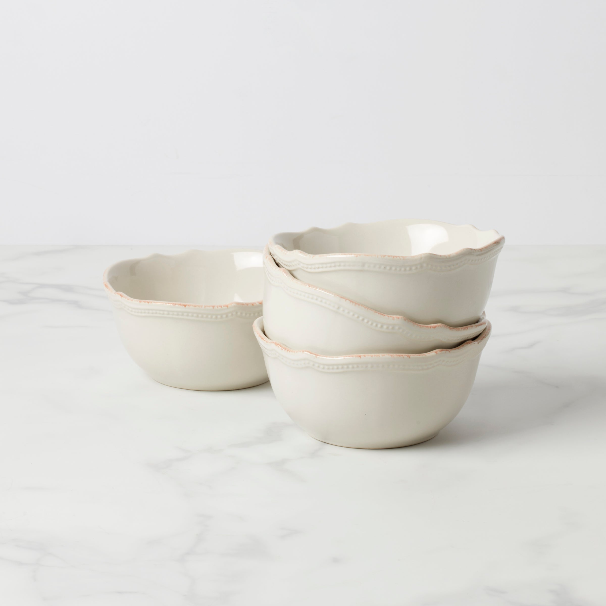 Ceramic Bowls Set of 4 - French Perle Bead Design, Microwave Safe