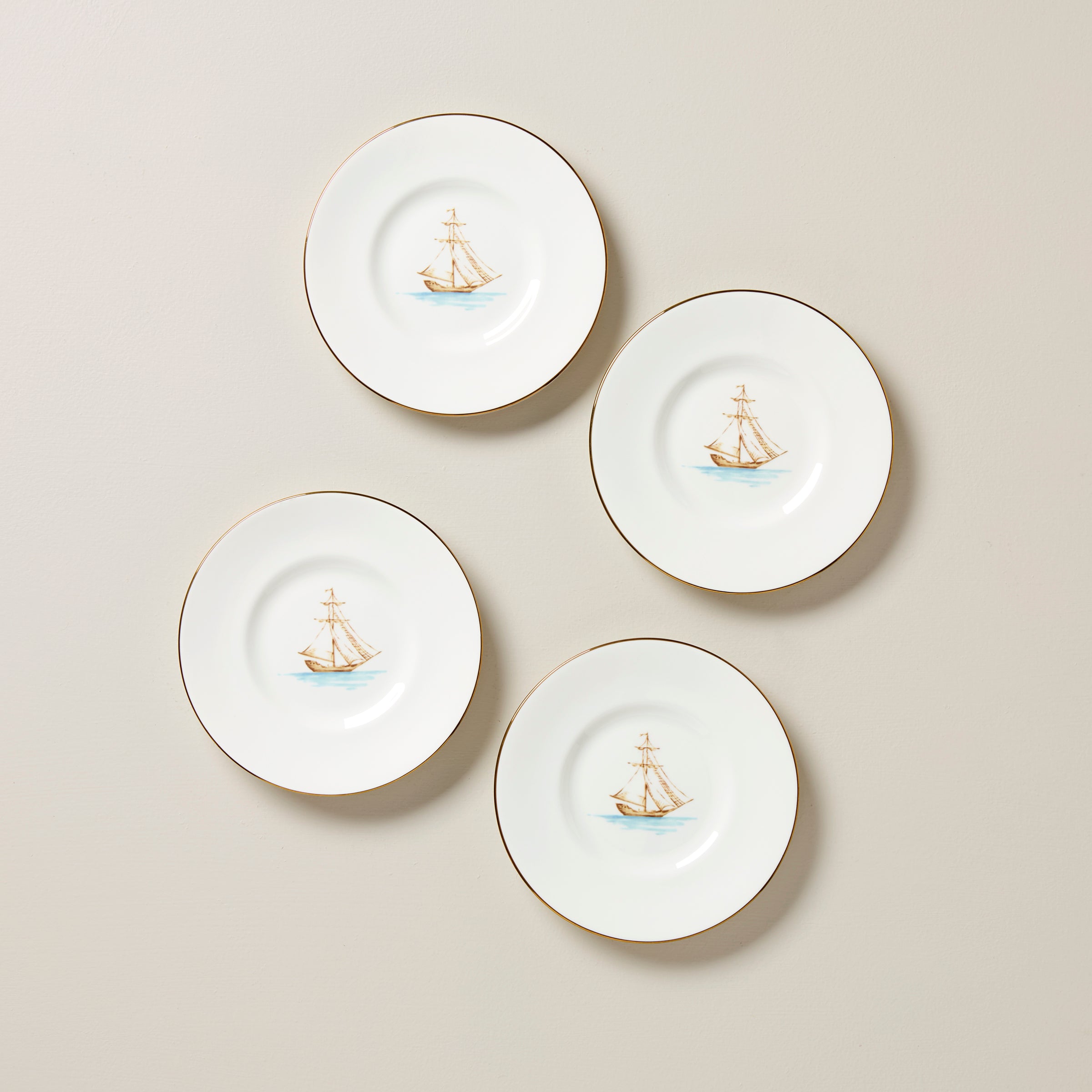 British Colonial Tradewind Porcelain Dessert Plates - Set of 4