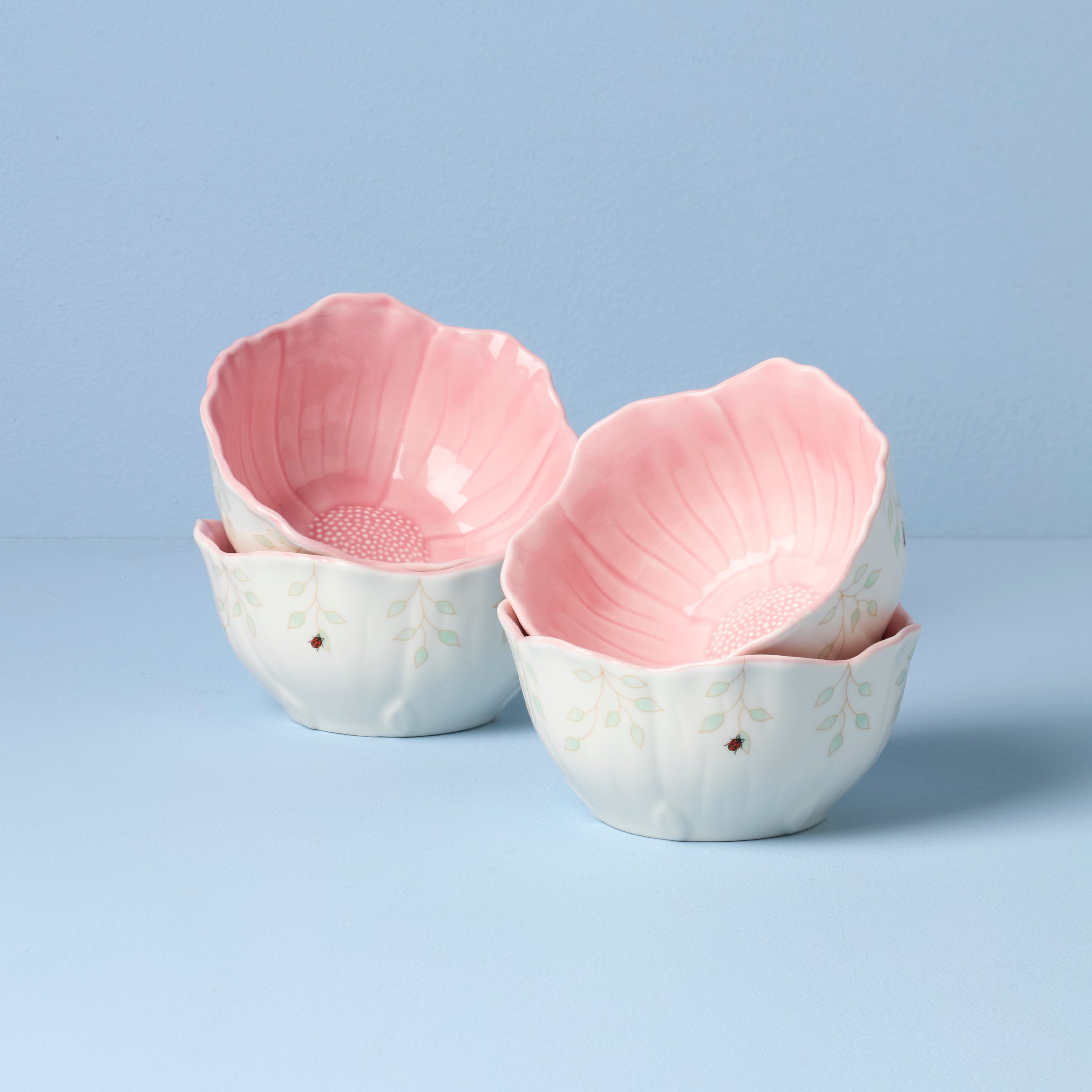 Butterfly Meadow Floral Porcelain Dessert Bowls - Set of 4