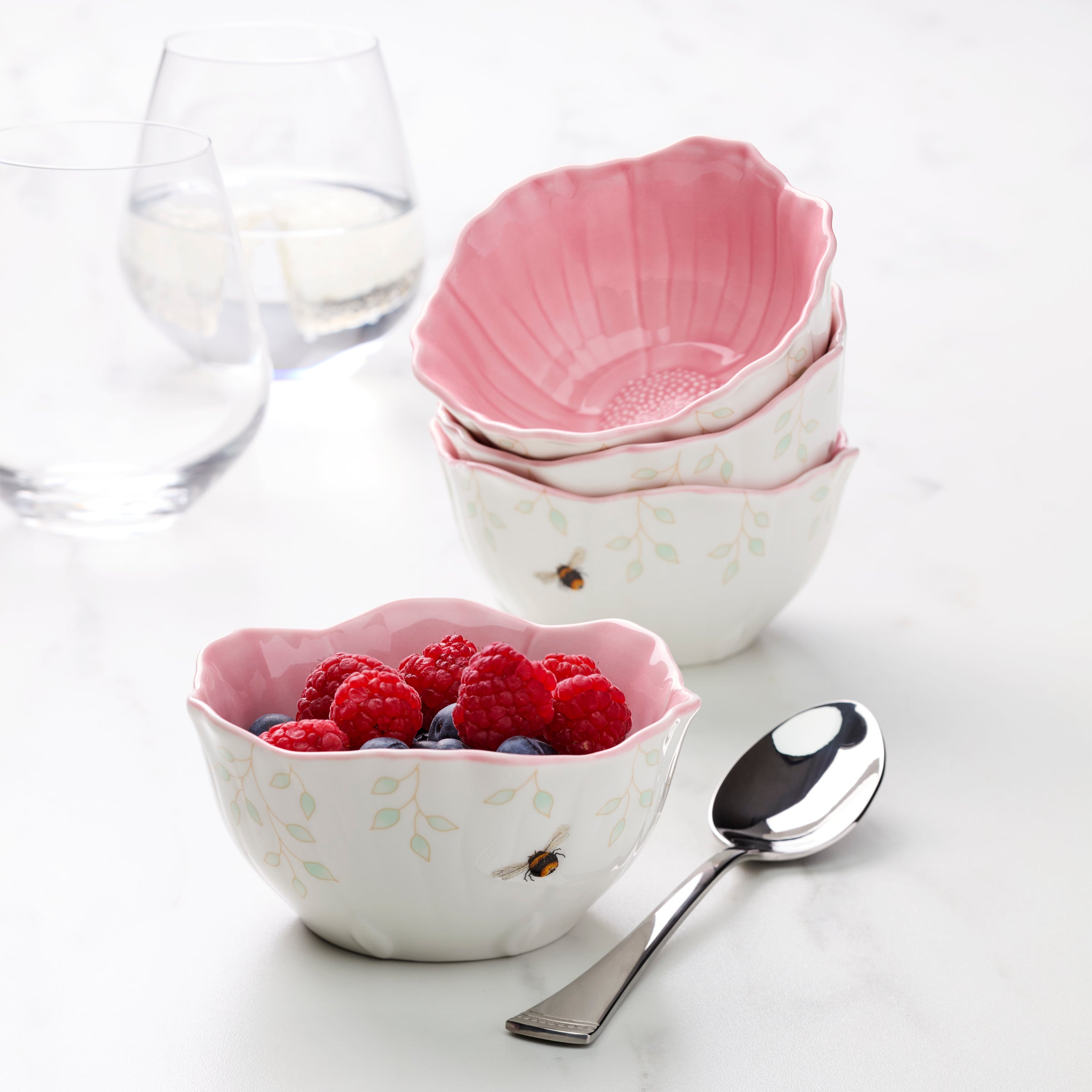 Butterfly Meadow Floral Porcelain Dessert Bowls - Set of 4