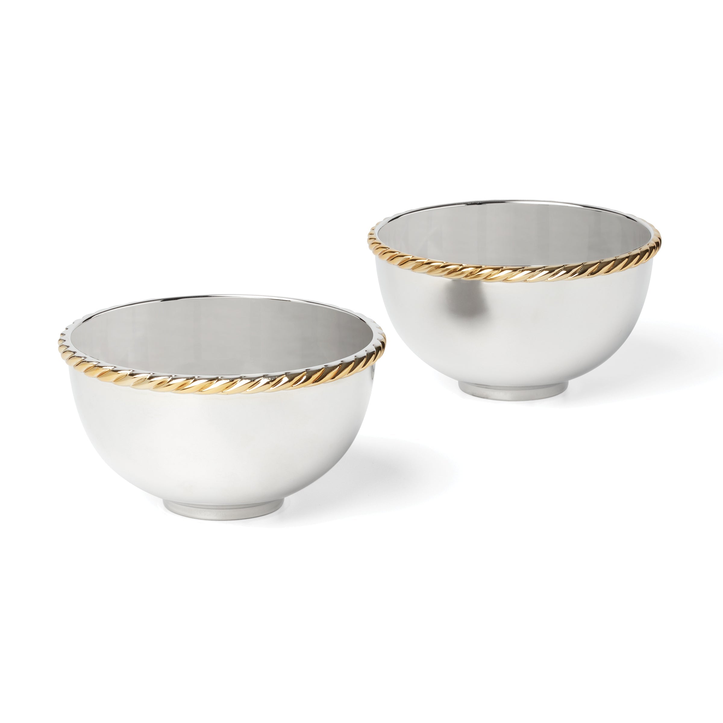 Roseland Gold Accented Nickelplate Nut Bowl Set of 2