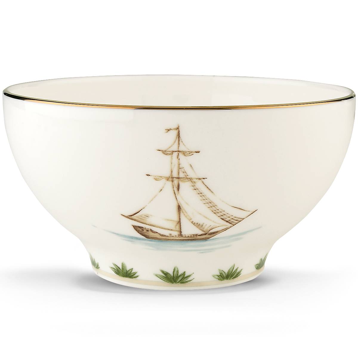 British Colonial Porcelain Rice Bowl with Gold Trim - Microwave & Dishwasher Safe