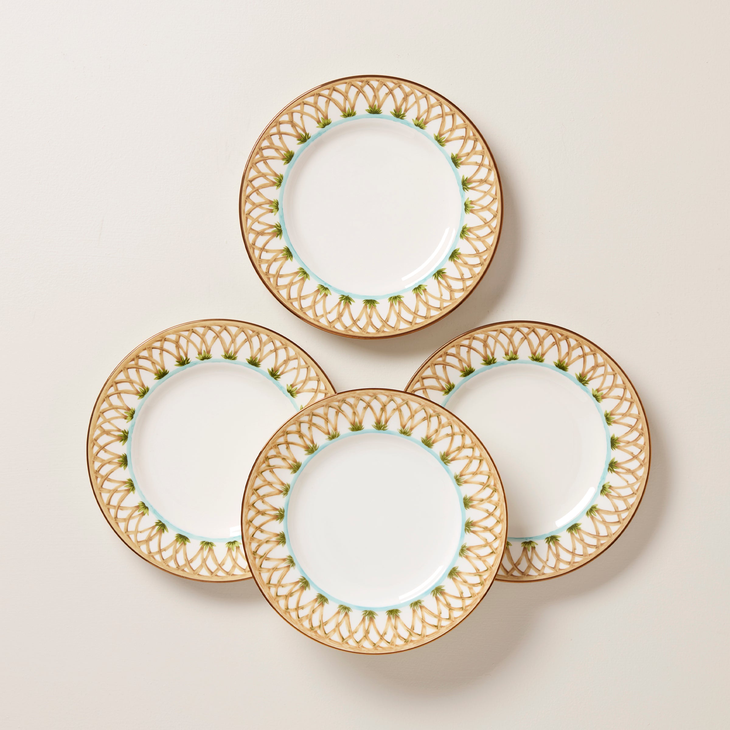 British Colonial Bamboo Porcelain Plates - Set of 4, Microwave Safe