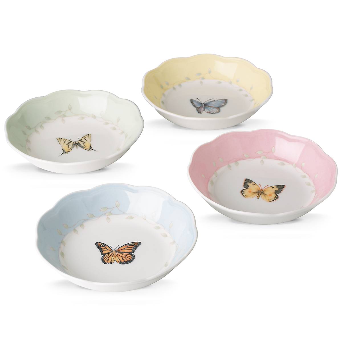 Butterfly Meadow Ceramic Fruit Bowl Set - 4-Piece, Scalloped Rim, Dishwasher Safe