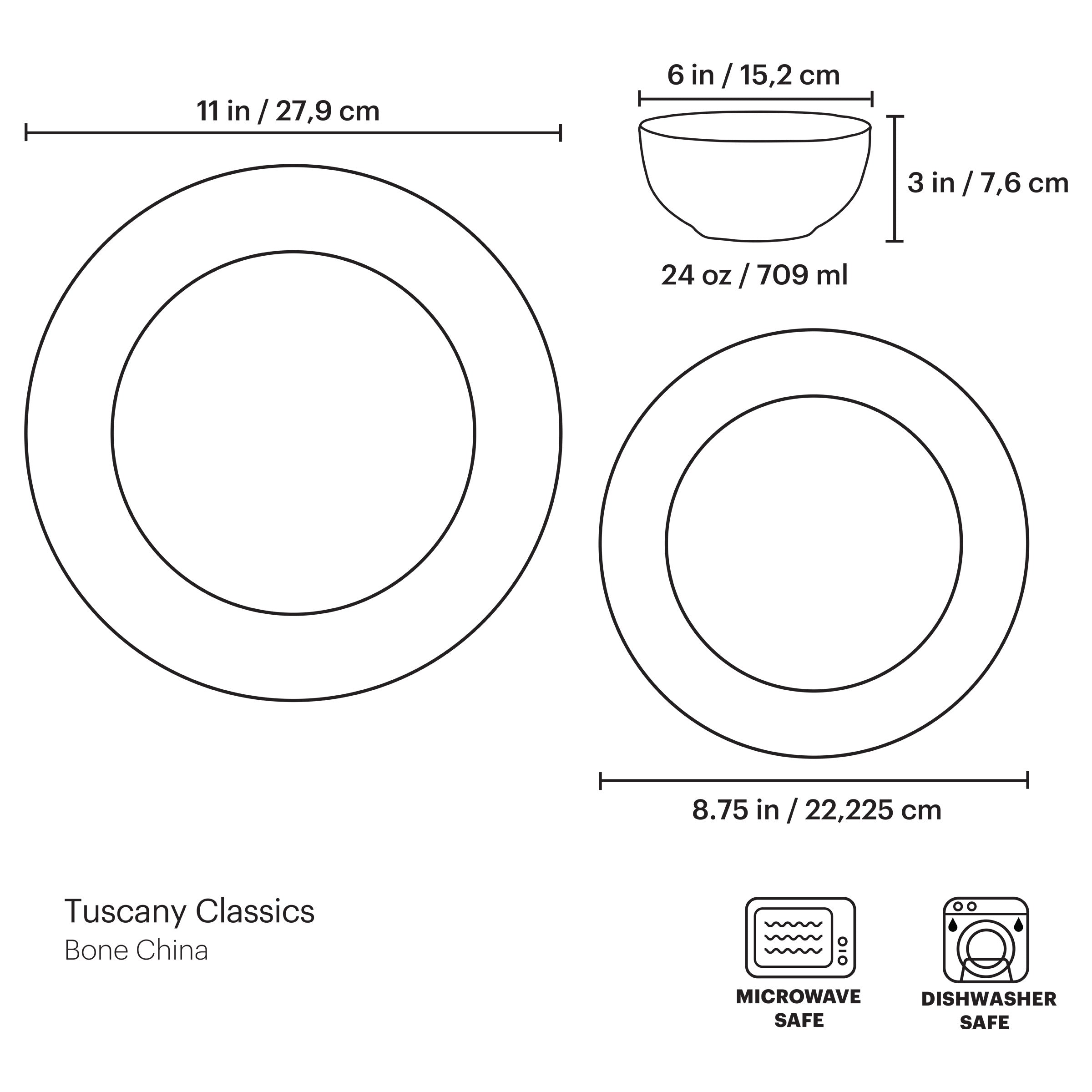 Tuscany Classics White Accent Plates - Set of 6 Elegant Dinnerware