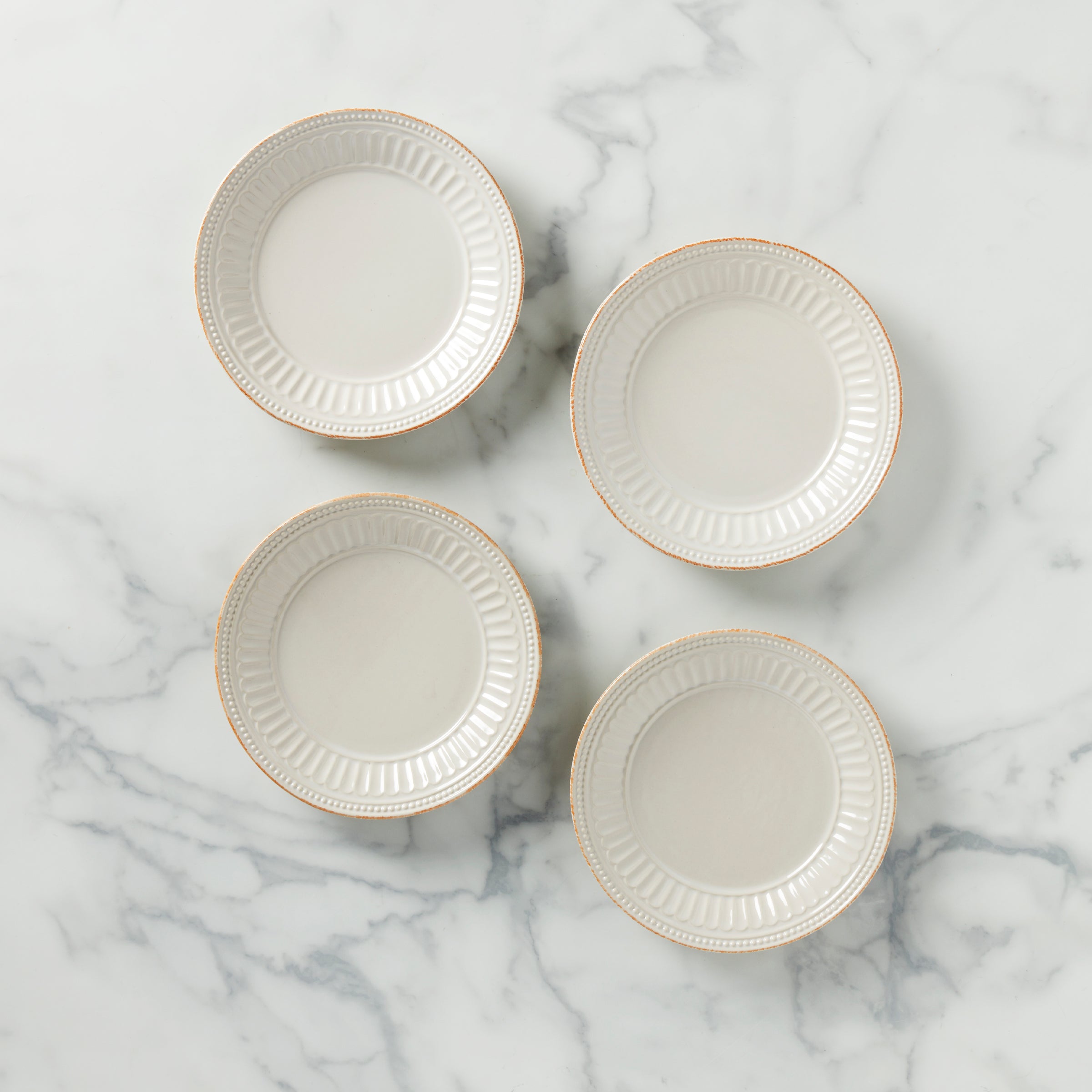 French Perle Groove Stoneware Dessert Plates - Set of 4