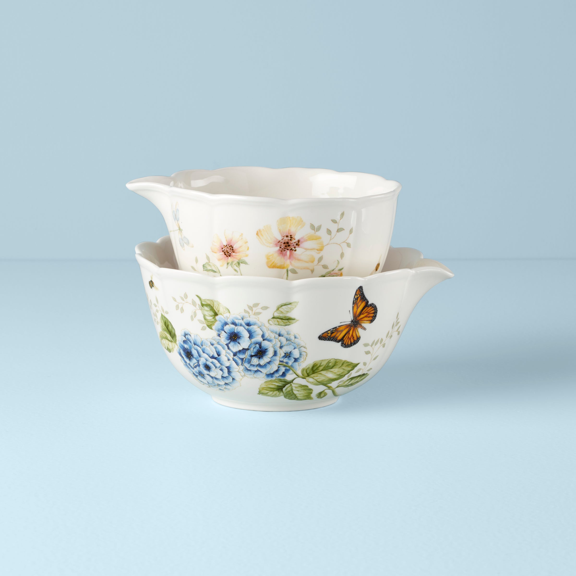 Butterfly Meadow Ceramic Nesting Bowls Set - Floral Design