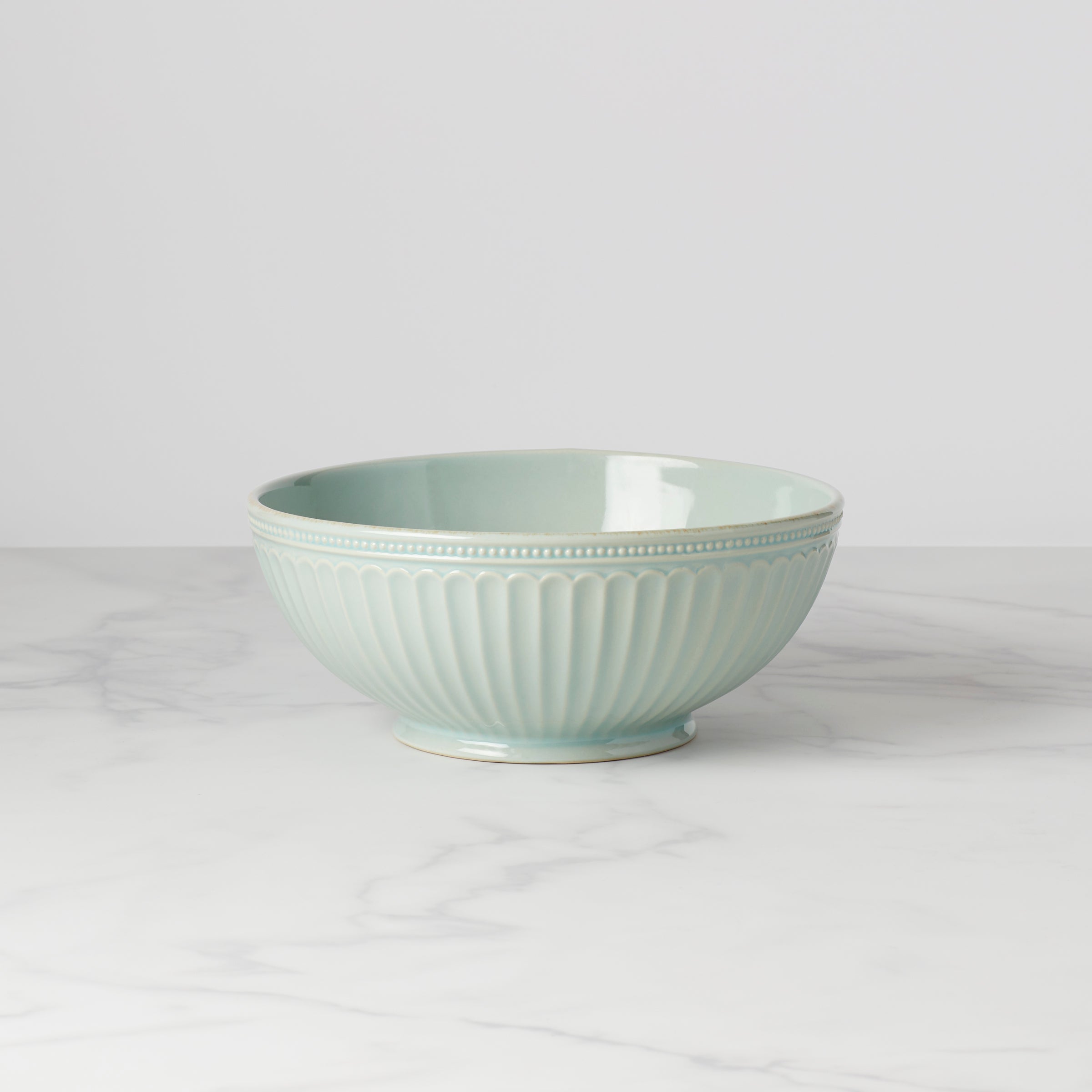 French Ceramic Serving Bowl - Ice Blue Beaded Design, Microwave & Dishwasher Safe