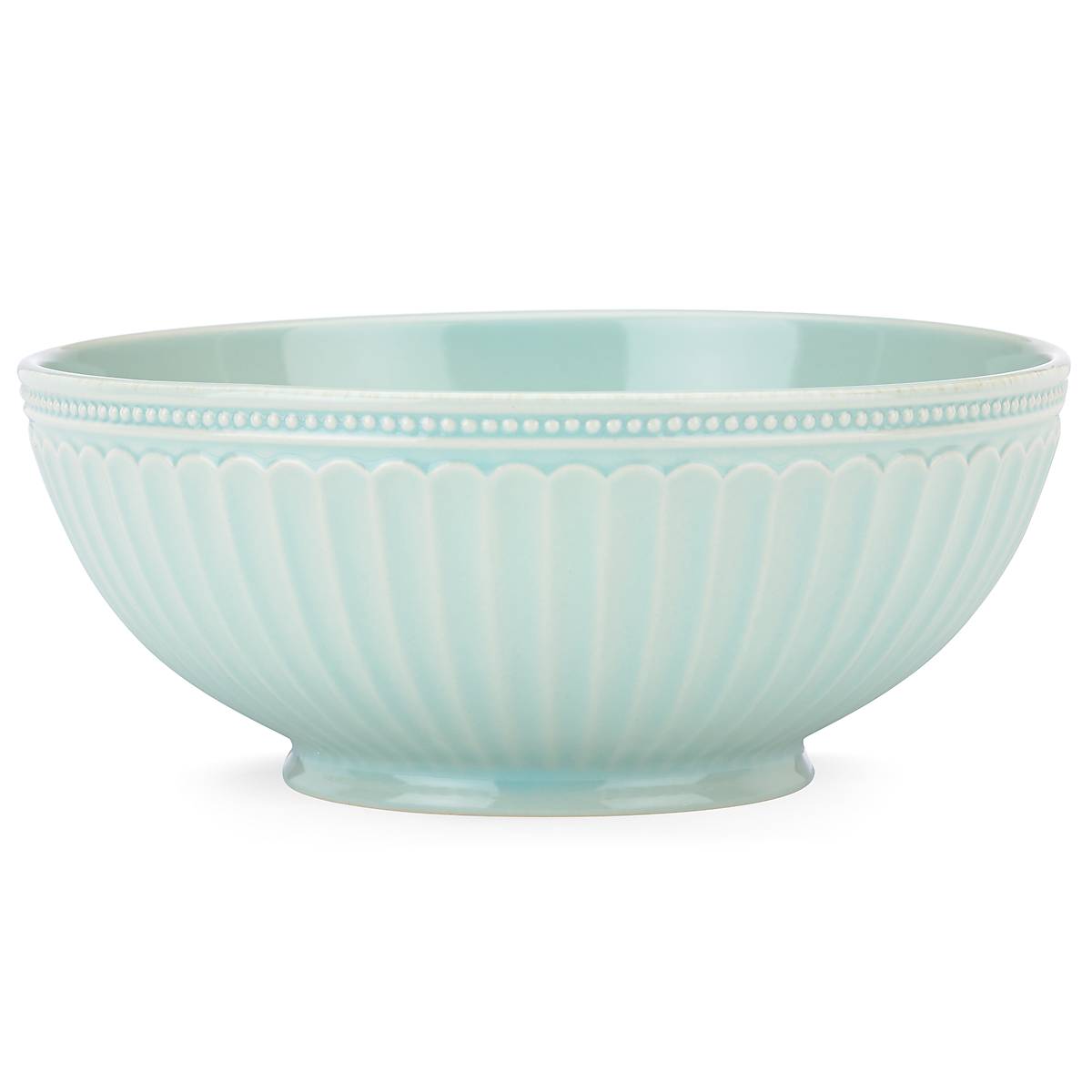 French Ceramic Serving Bowl - Ice Blue Beaded Design, Microwave & Dishwasher Safe