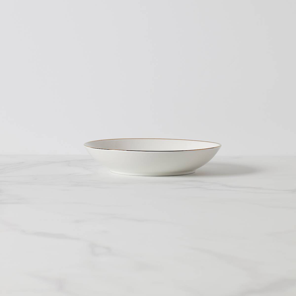 Trianna Large White Pasta Bowl with Gold Accents - Ceramic Porcelain