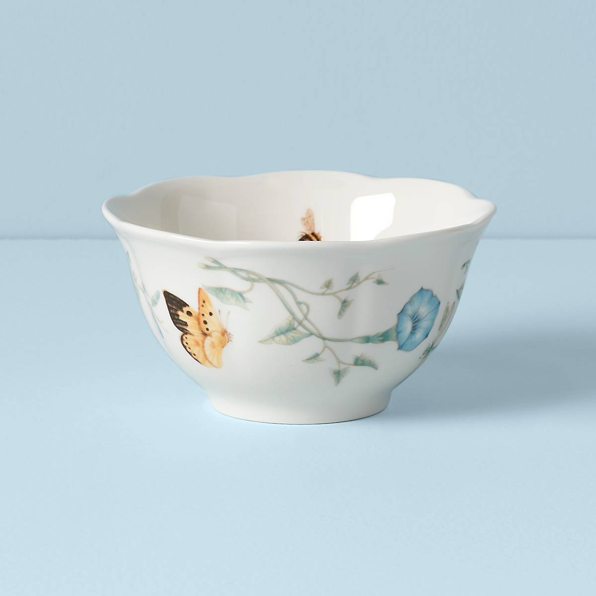 Butterfly Meadow Ceramic Rice Bowl with Floral Design - Microwave Safe