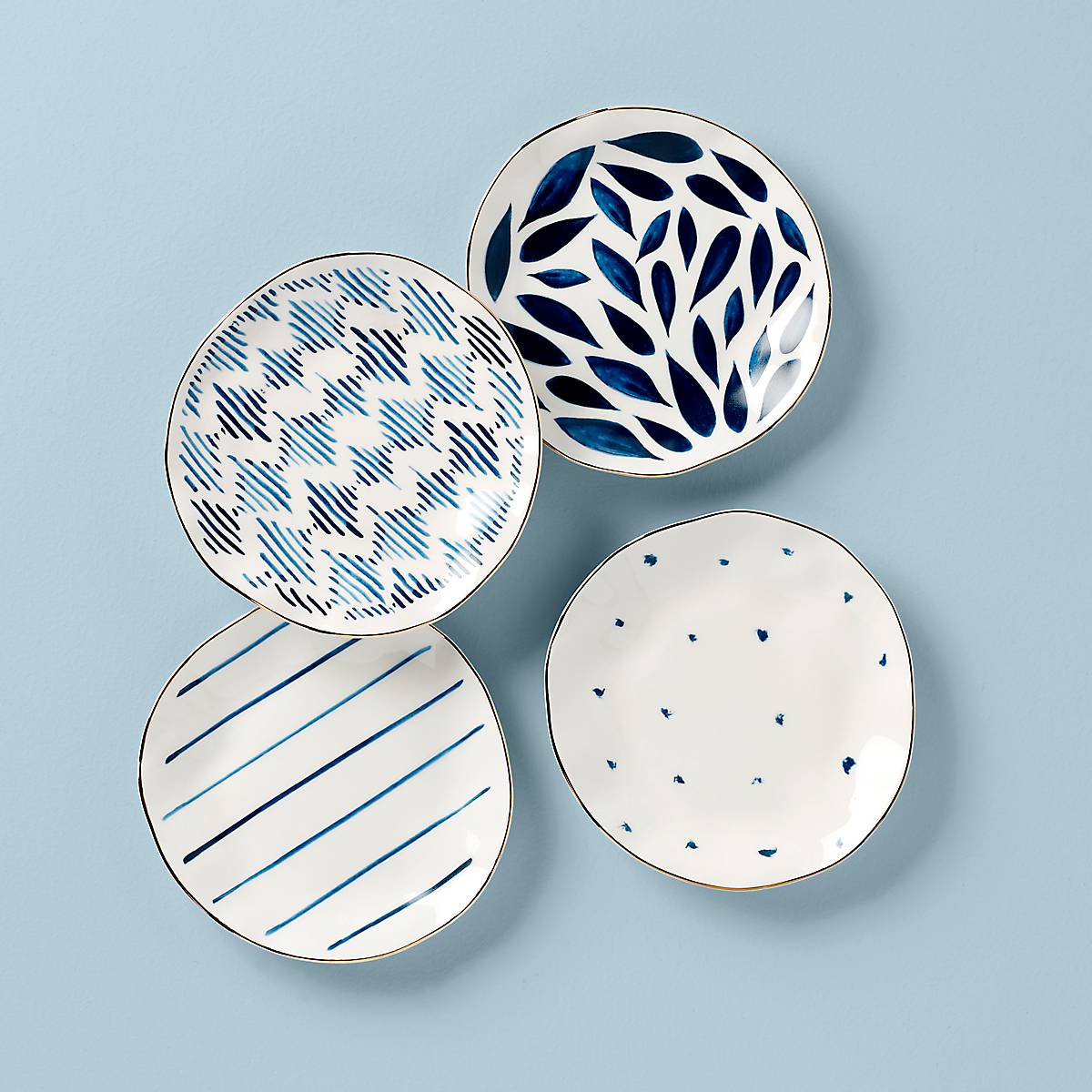 Blue Bay Dessert Plates - Set of 4 with Gold Trim