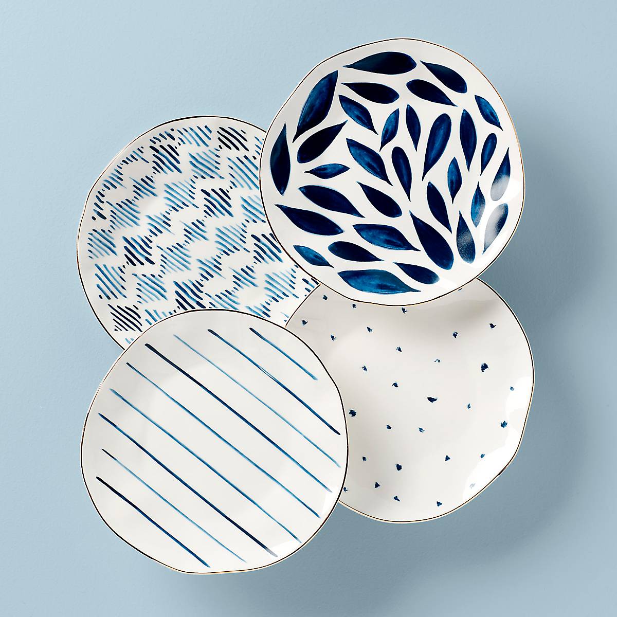 Blue Bay Dessert Plates Set of 4 with Gold Trim