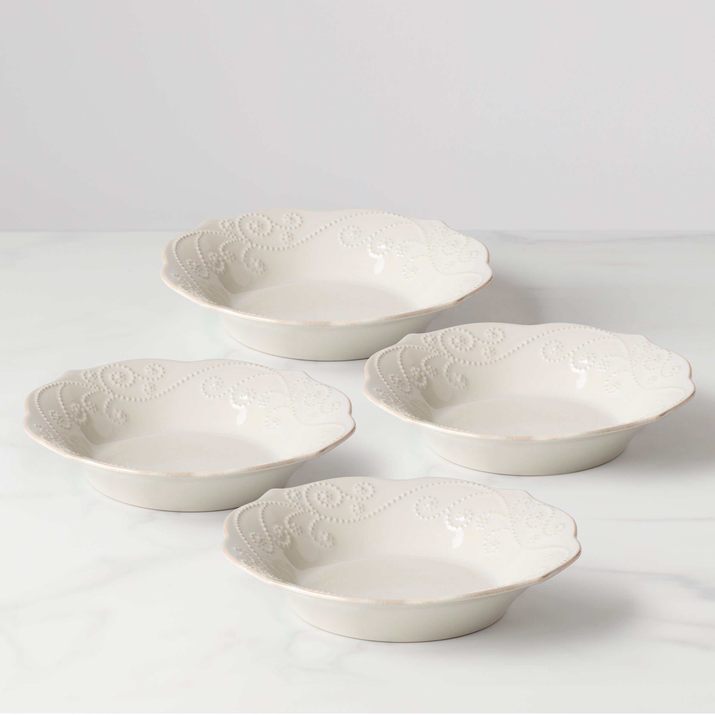 French Stoneware Pasta Bowls Set of 4 - Handcrafted & Microwave Safe