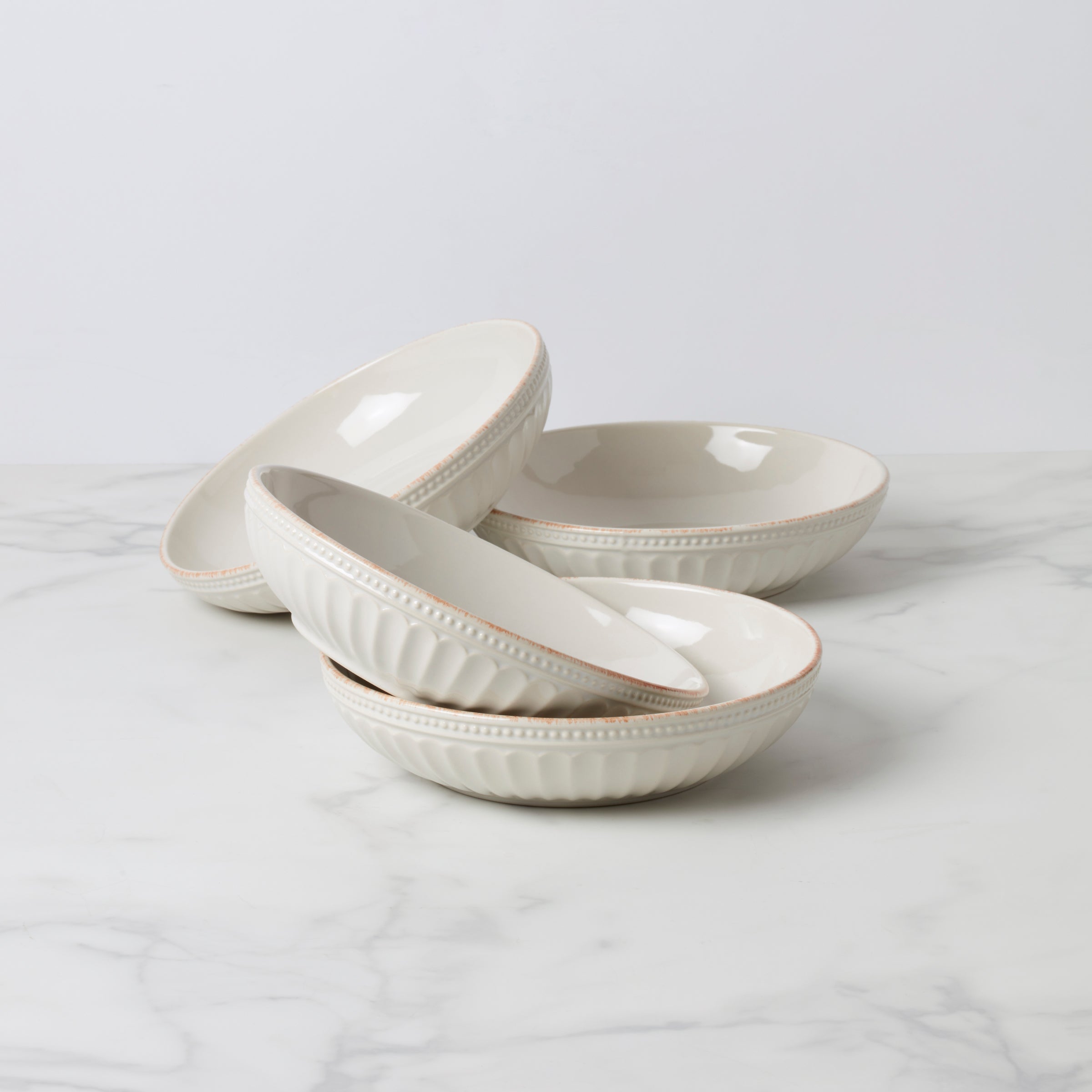 French Perle Rustic Pasta Bowls Set of 4 - Tea-Stained Beads