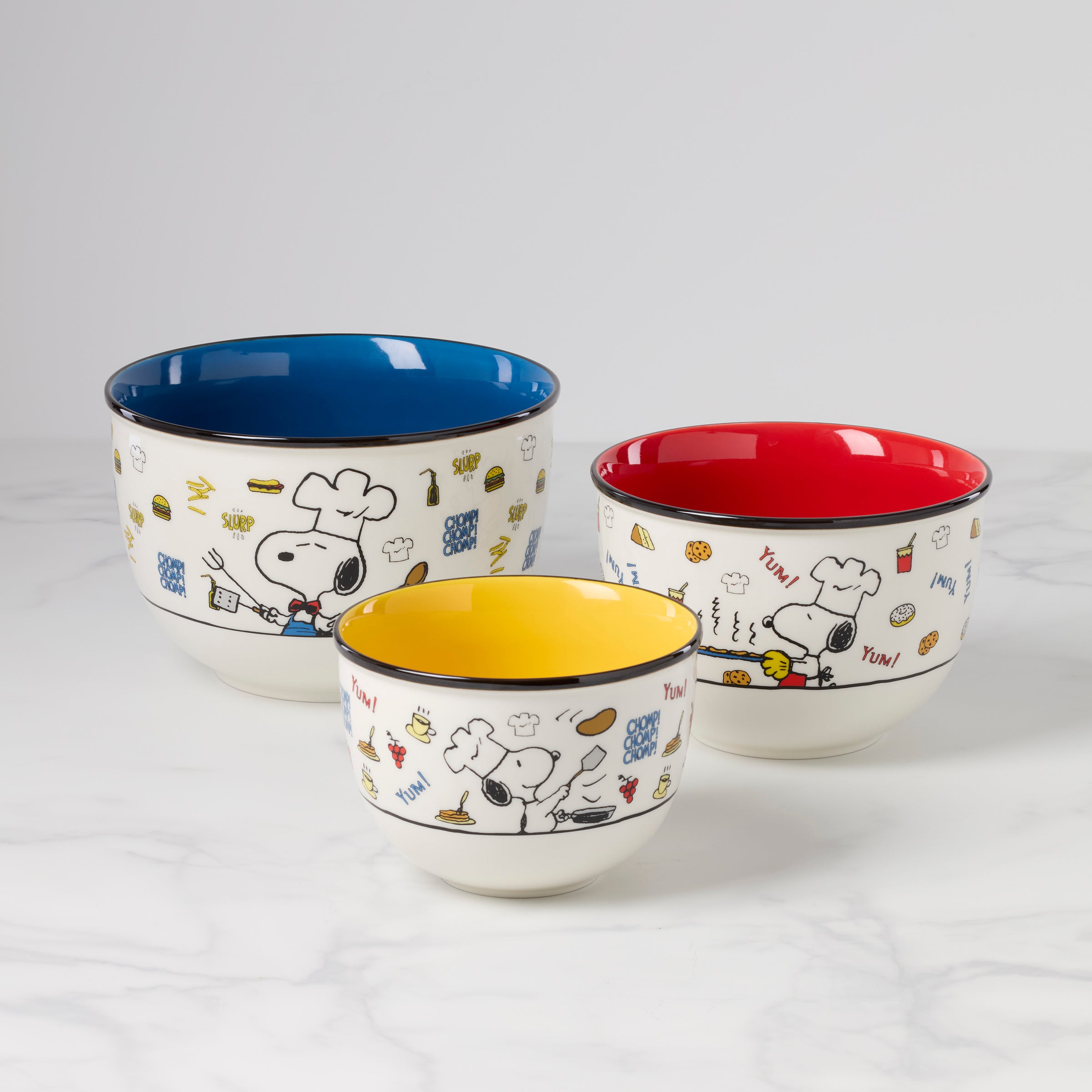 Chef Snoopy Ceramic Bowl Set - 3-Piece Kitchen Dining Collection