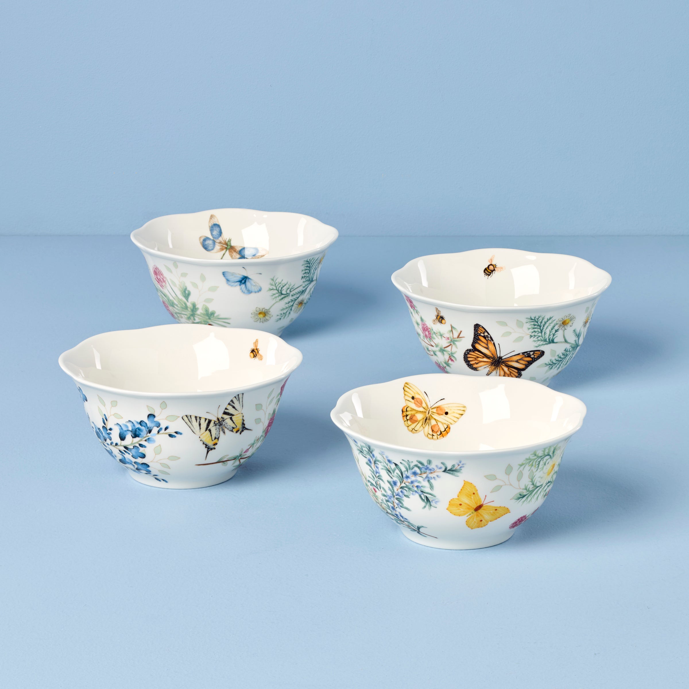 Butterfly Meadow Herbs Rice Bowl Set - 4-Piece Floral Tableware