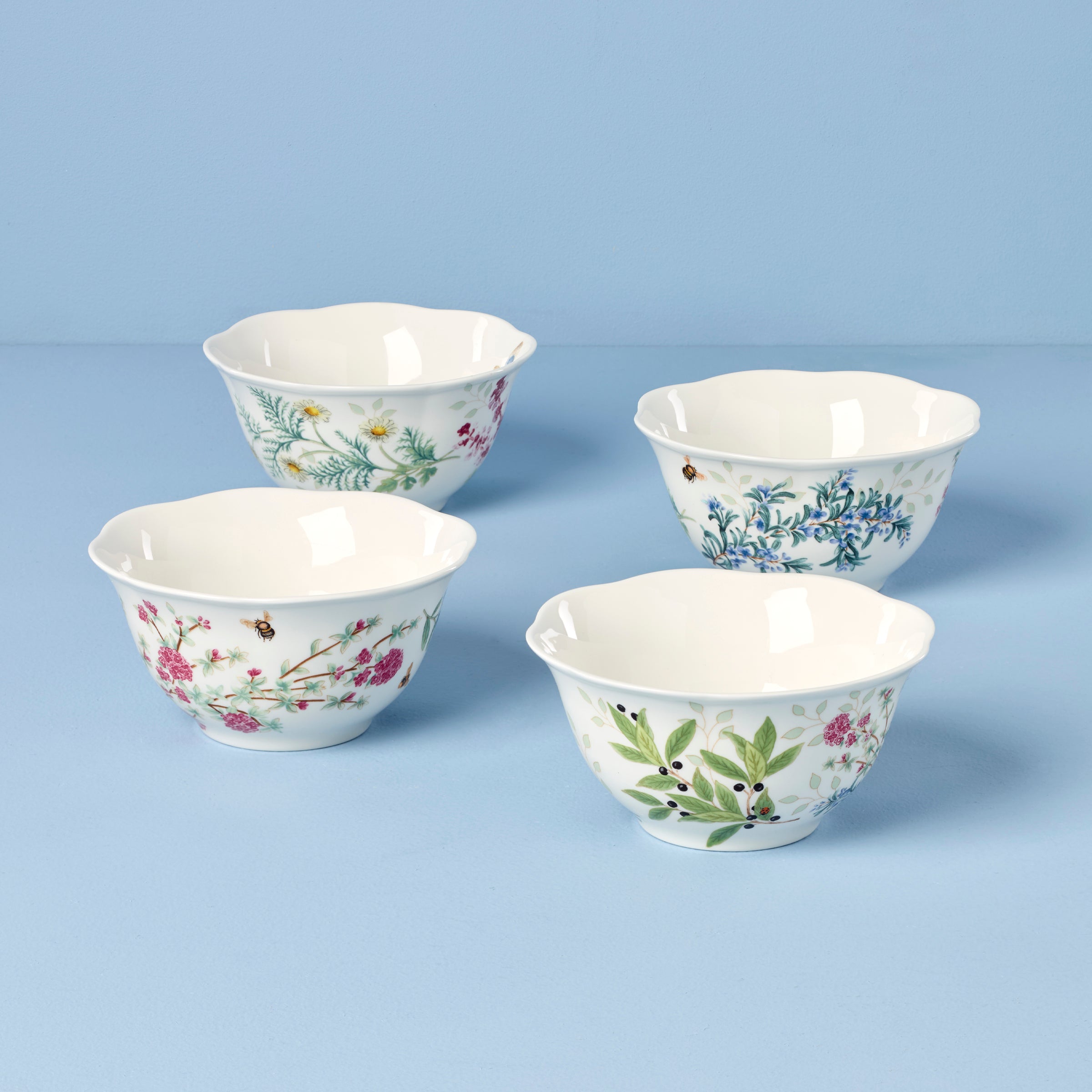 Butterfly Meadow Herbs Rice Bowl Set - 4-Piece Floral Tableware