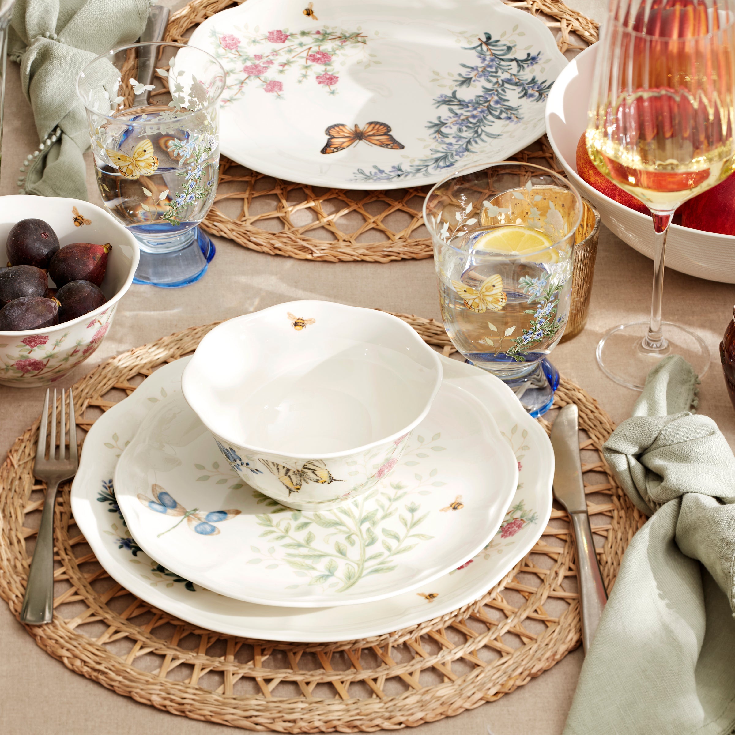 Butterfly Meadow Herbs Rice Bowl Set - 4-Piece Floral Tableware