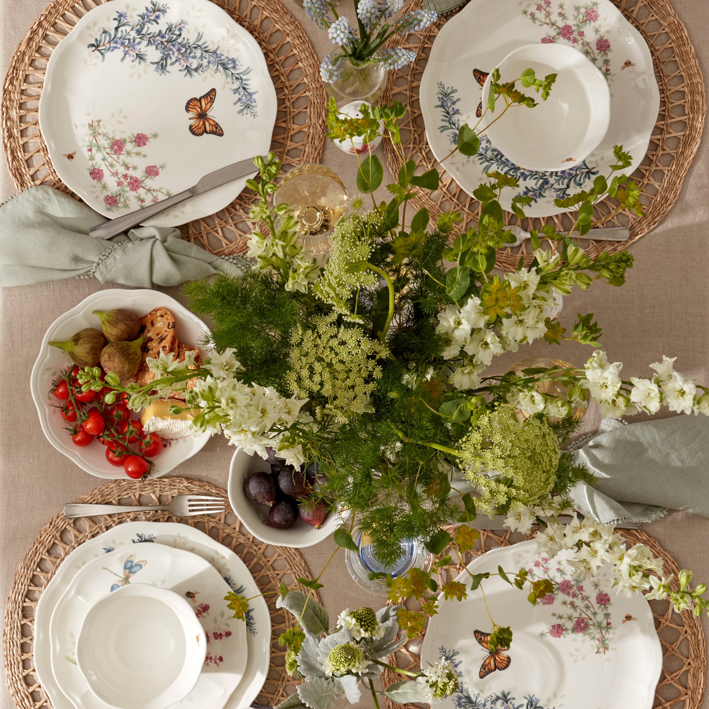 Butterfly Meadow Herbs Rice Bowl Set - 4-Piece Floral Tableware