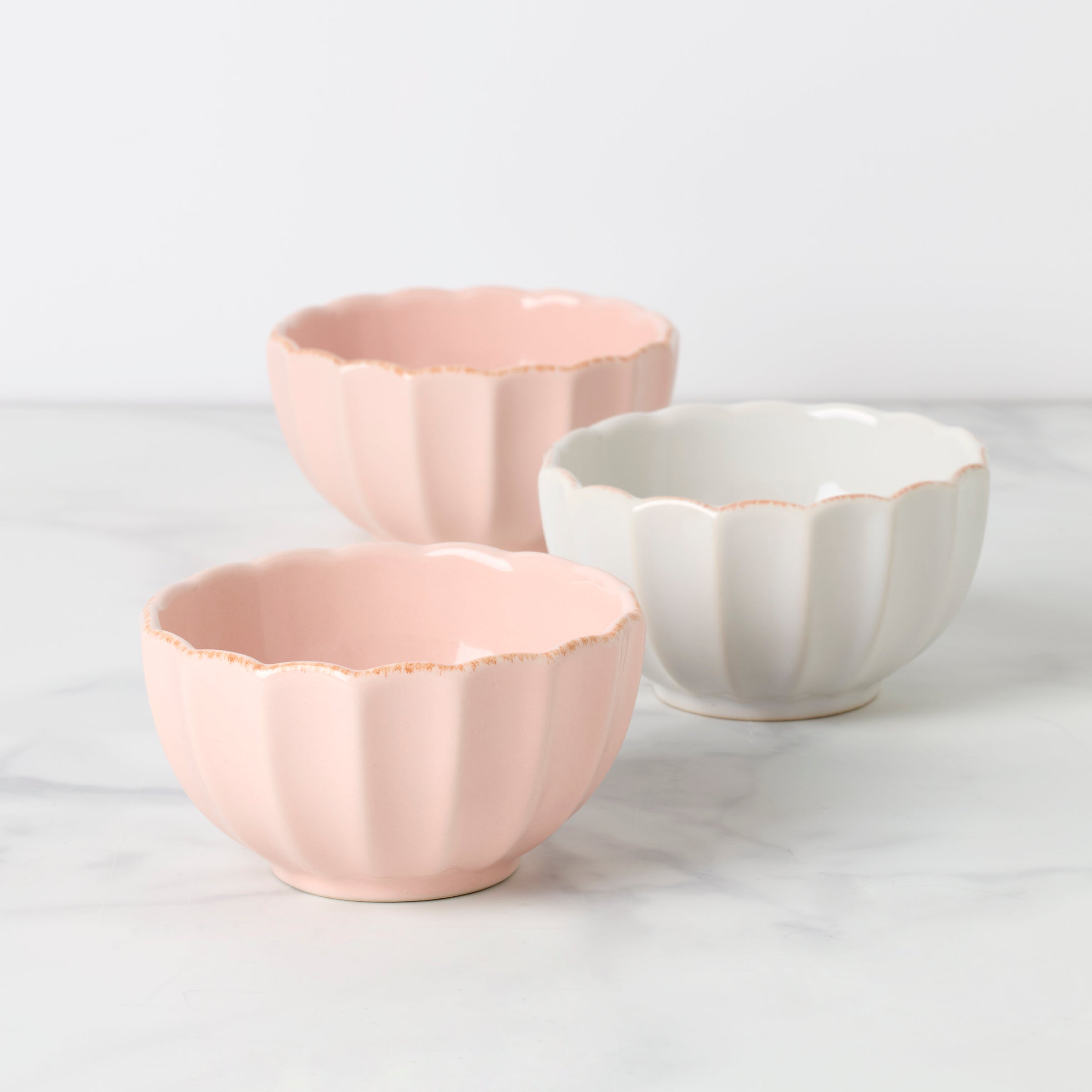 French Country Ceramic Bowls - Set of 3 Mini Scallop Dishes