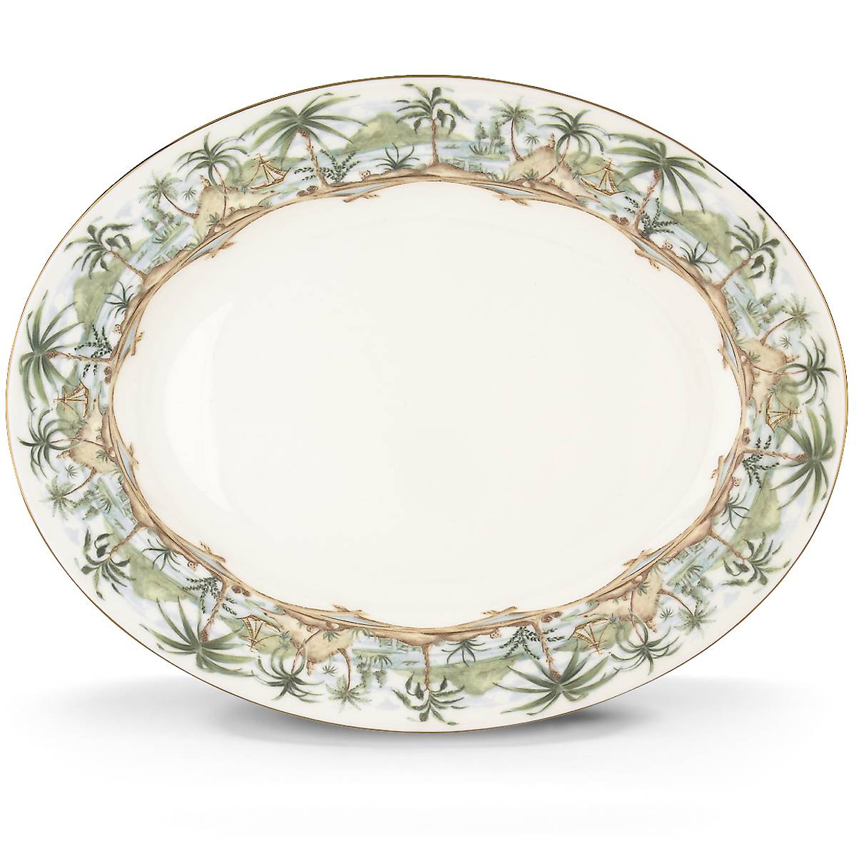 British Colonial Porcelain Serving Platter with Tropical Design