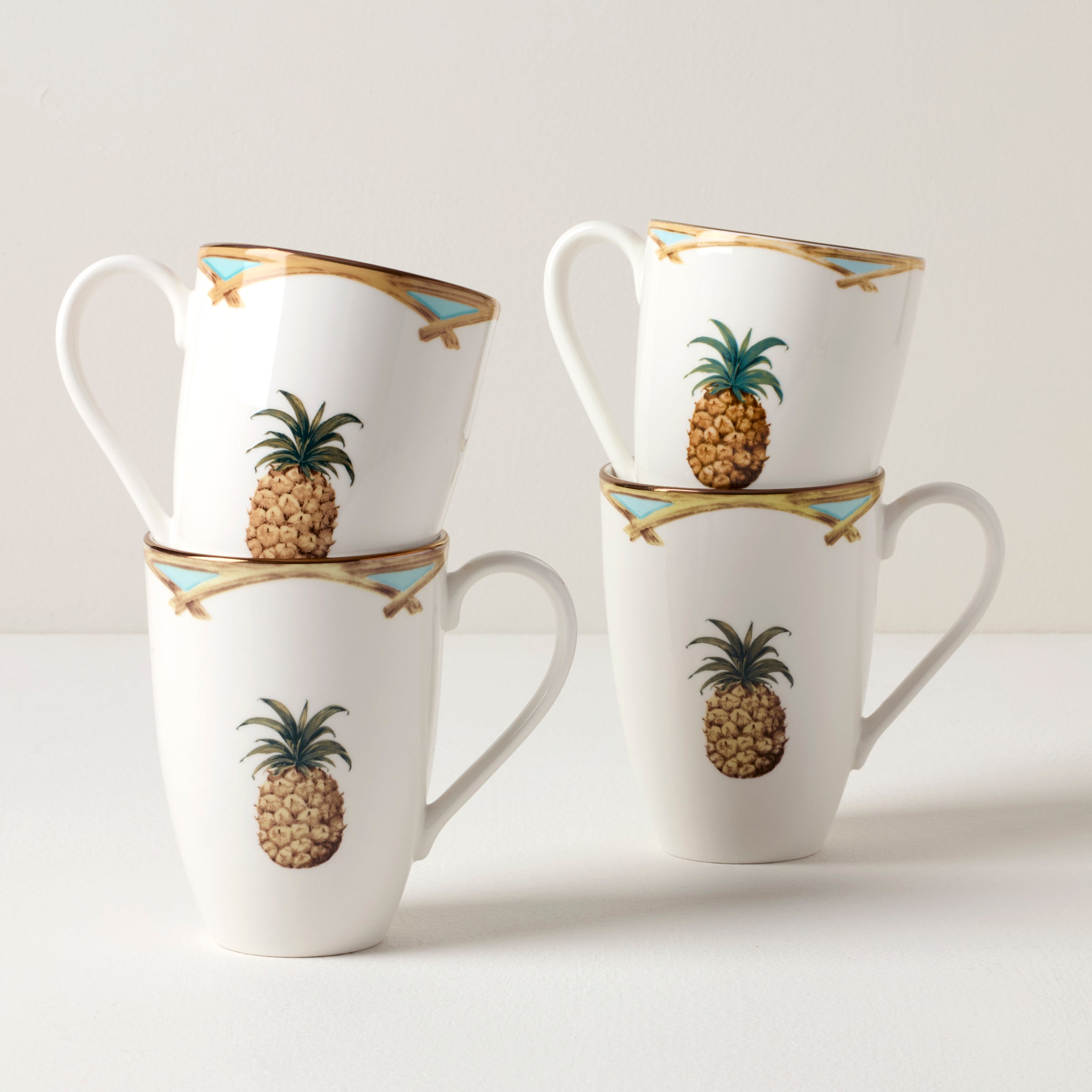 Lenox British Colonial Bamboo Mugs - Set of 4 with Gold Accents