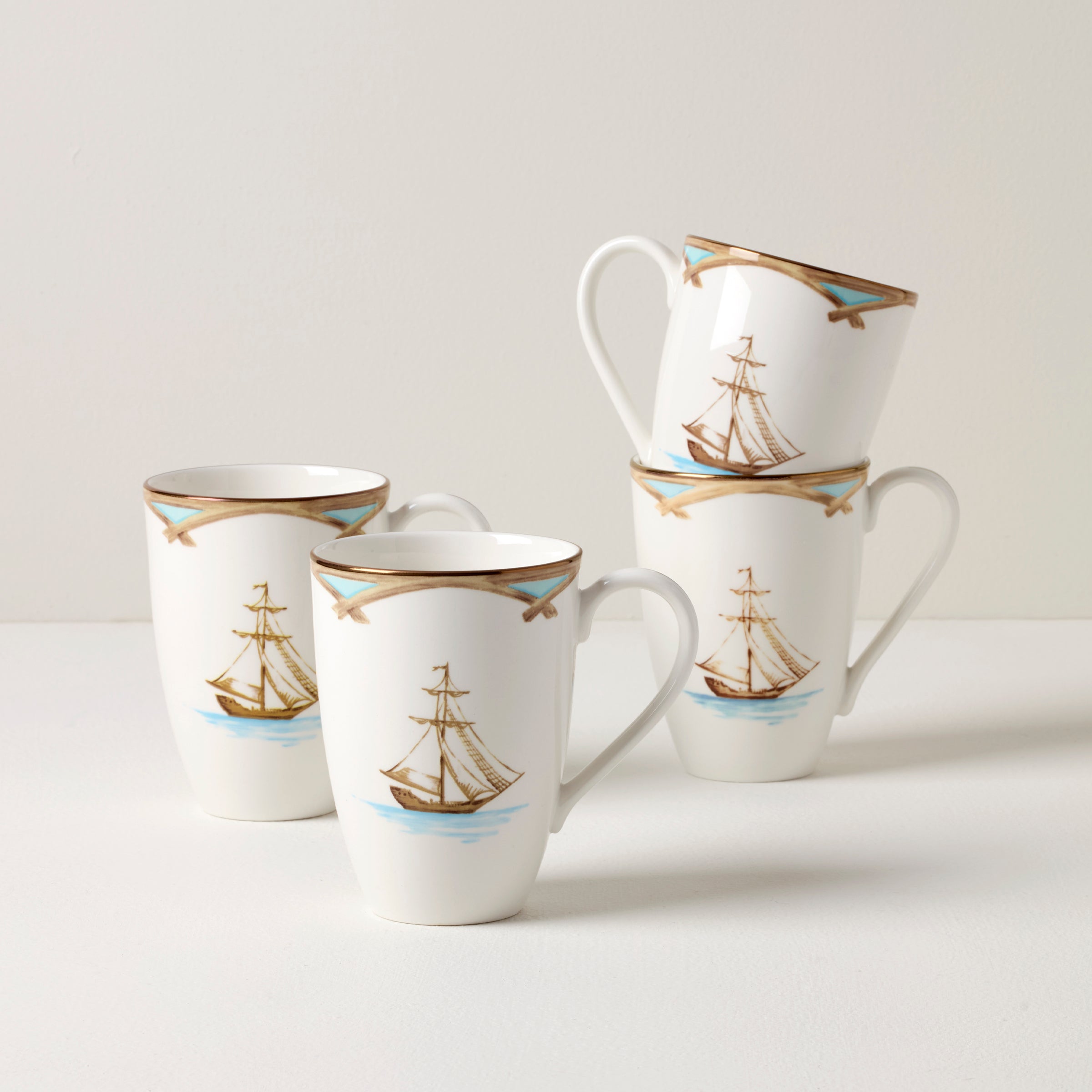 British Colonial Tradewind Porcelain Mugs - Set of 4