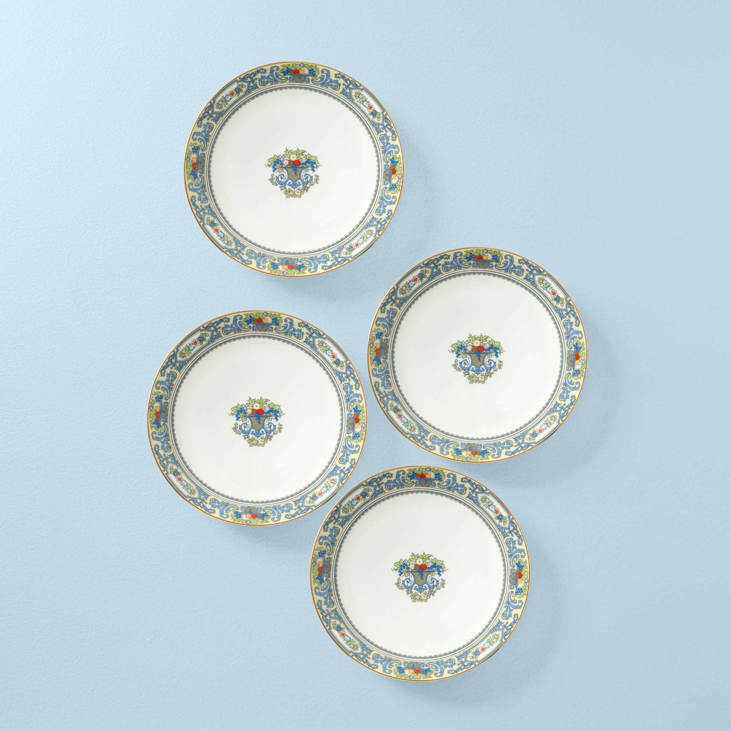 Autumn White Porcelain Dinner Plates Set of 4 with Gold Accents