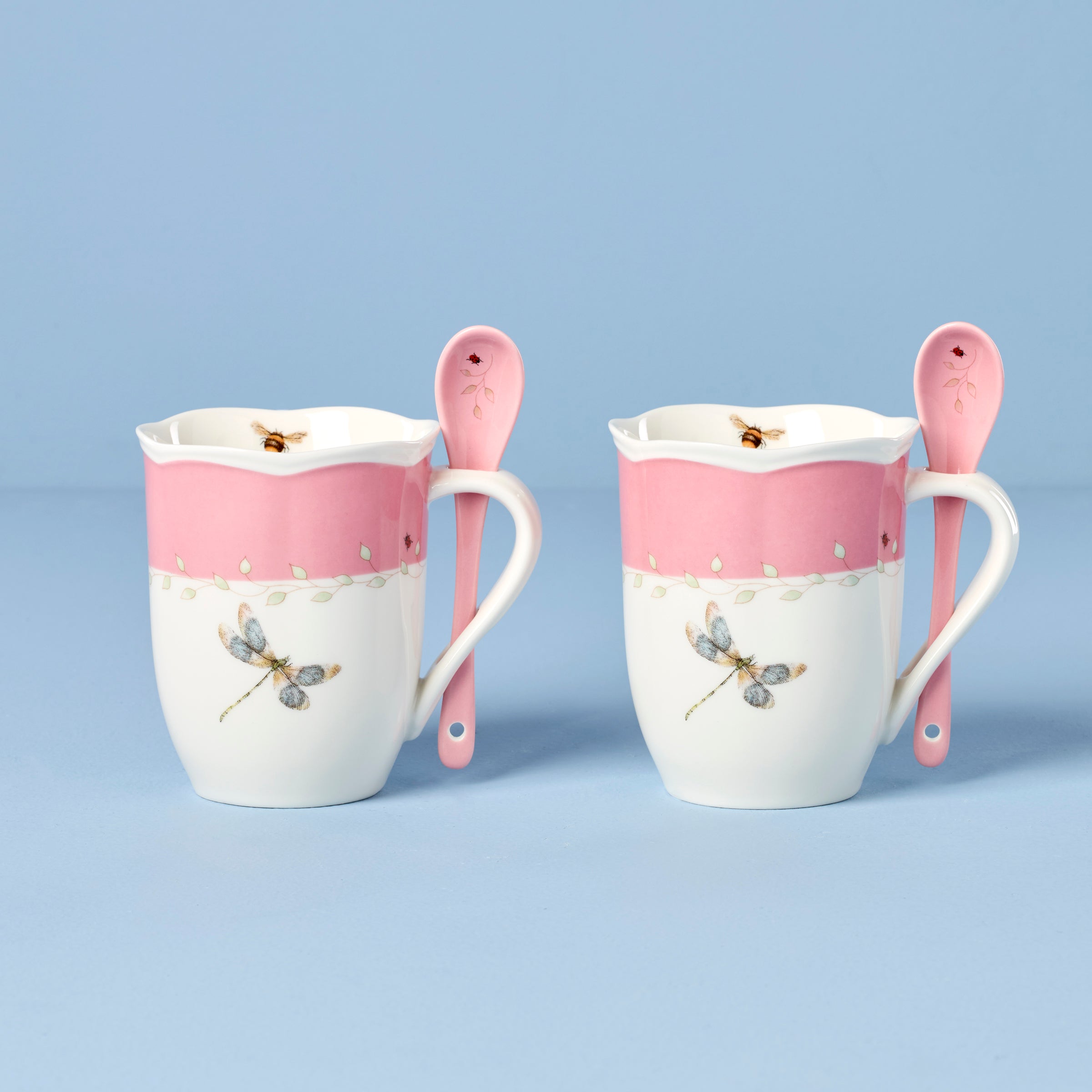Butterfly Meadow Pink Mug Set with Spoons - 2 Piece