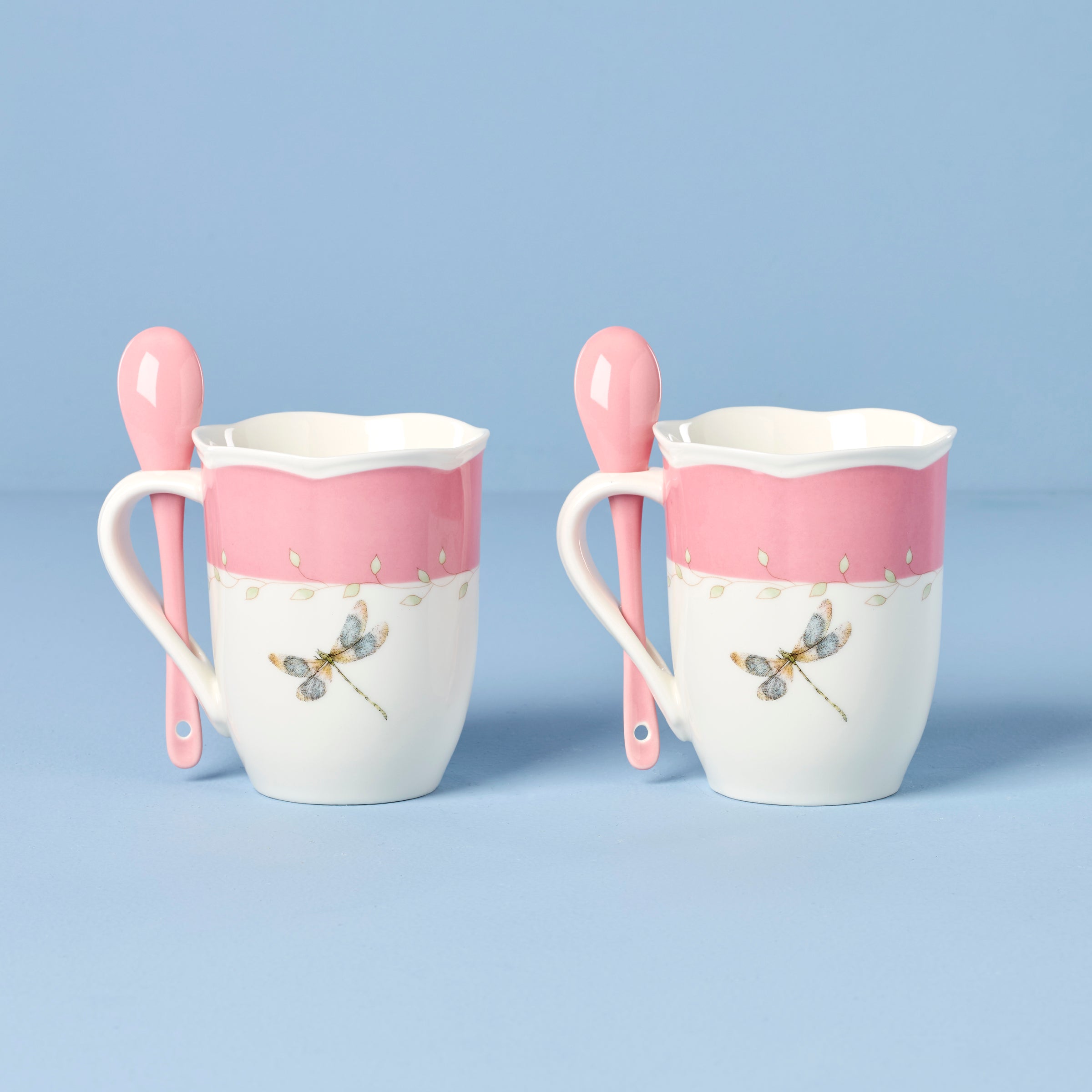 Butterfly Meadow Pink Mug Set with Spoons - 2 Piece