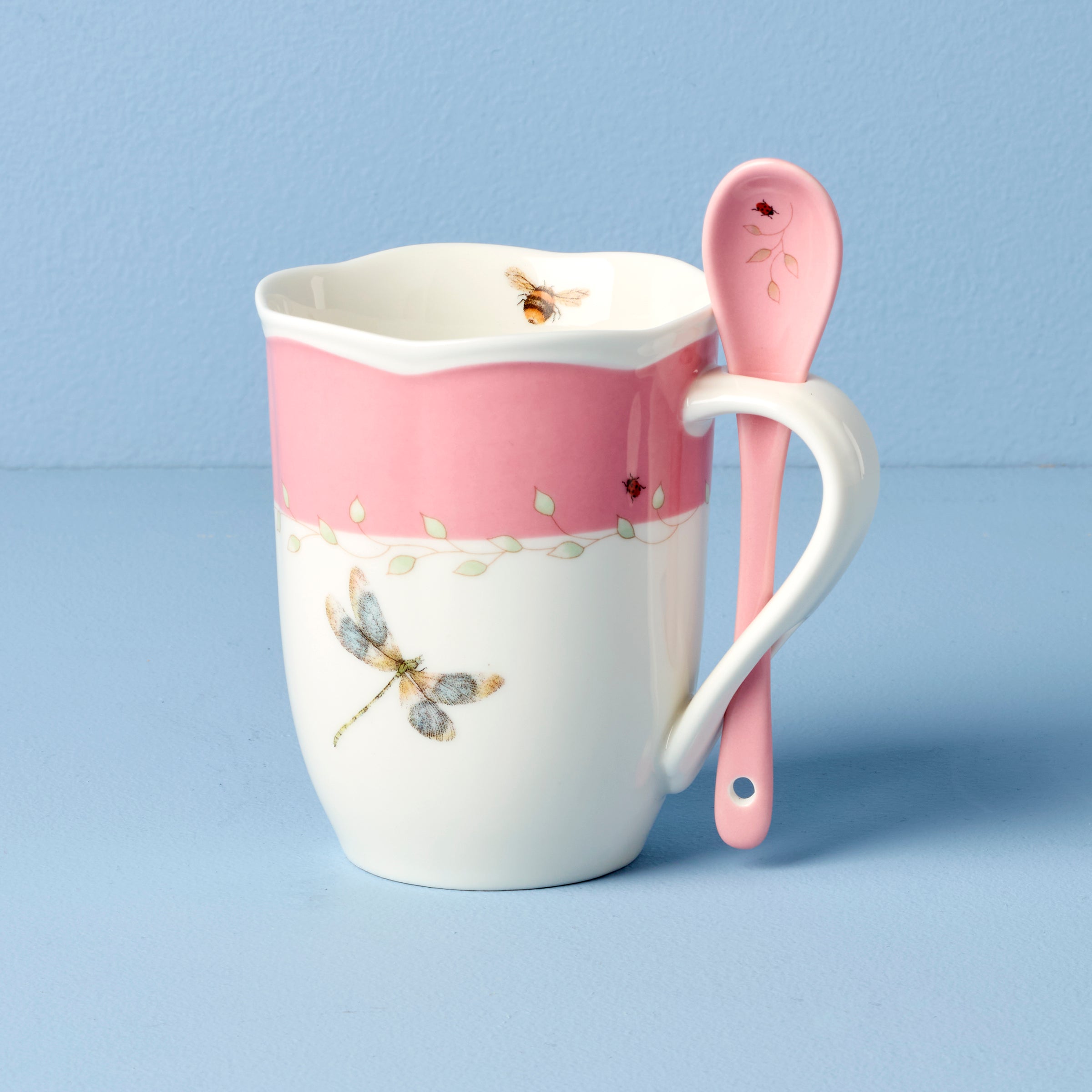 Butterfly Meadow Pink Mug Set with Spoons - 2 Piece