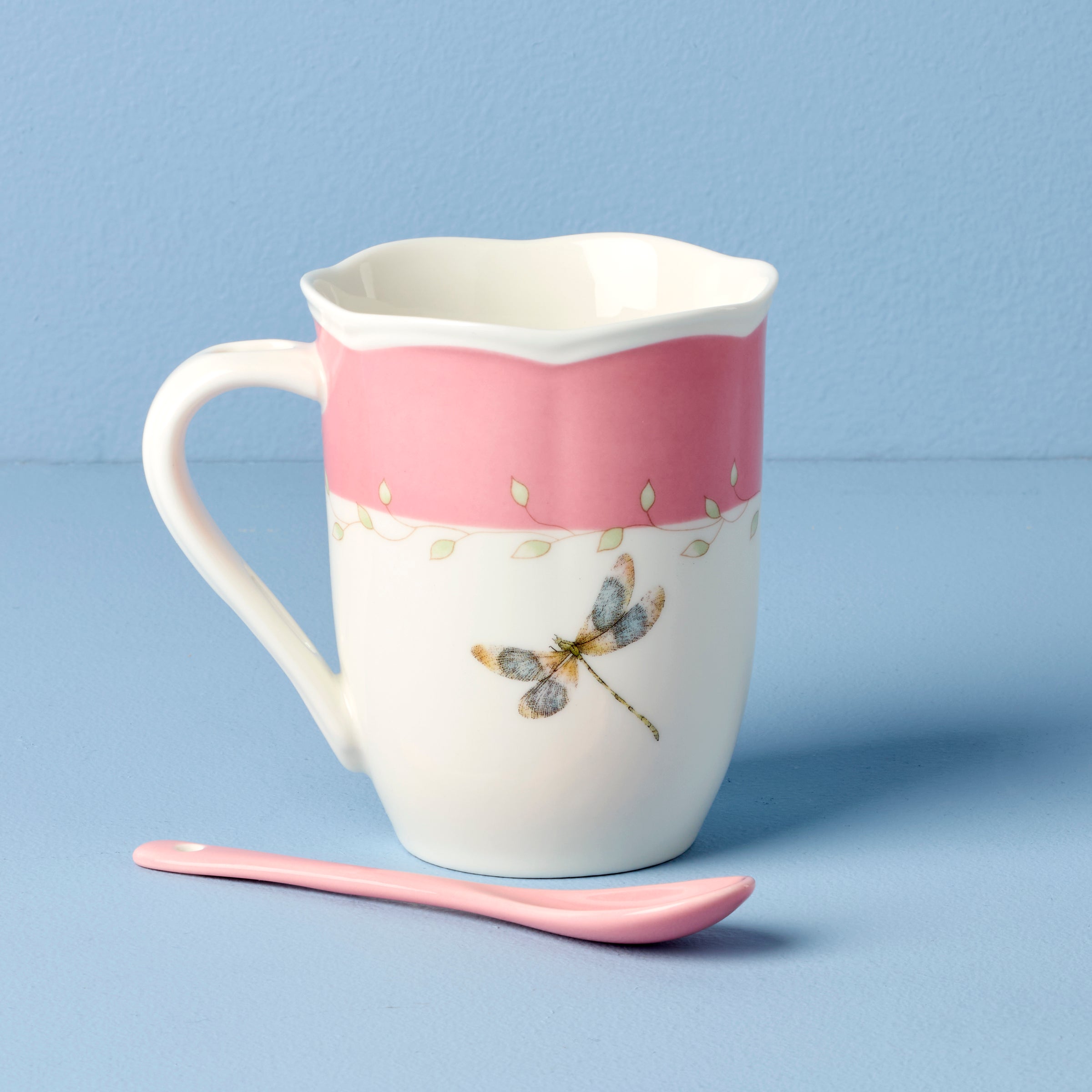 Butterfly Meadow Pink Mug Set with Spoons - 2 Piece