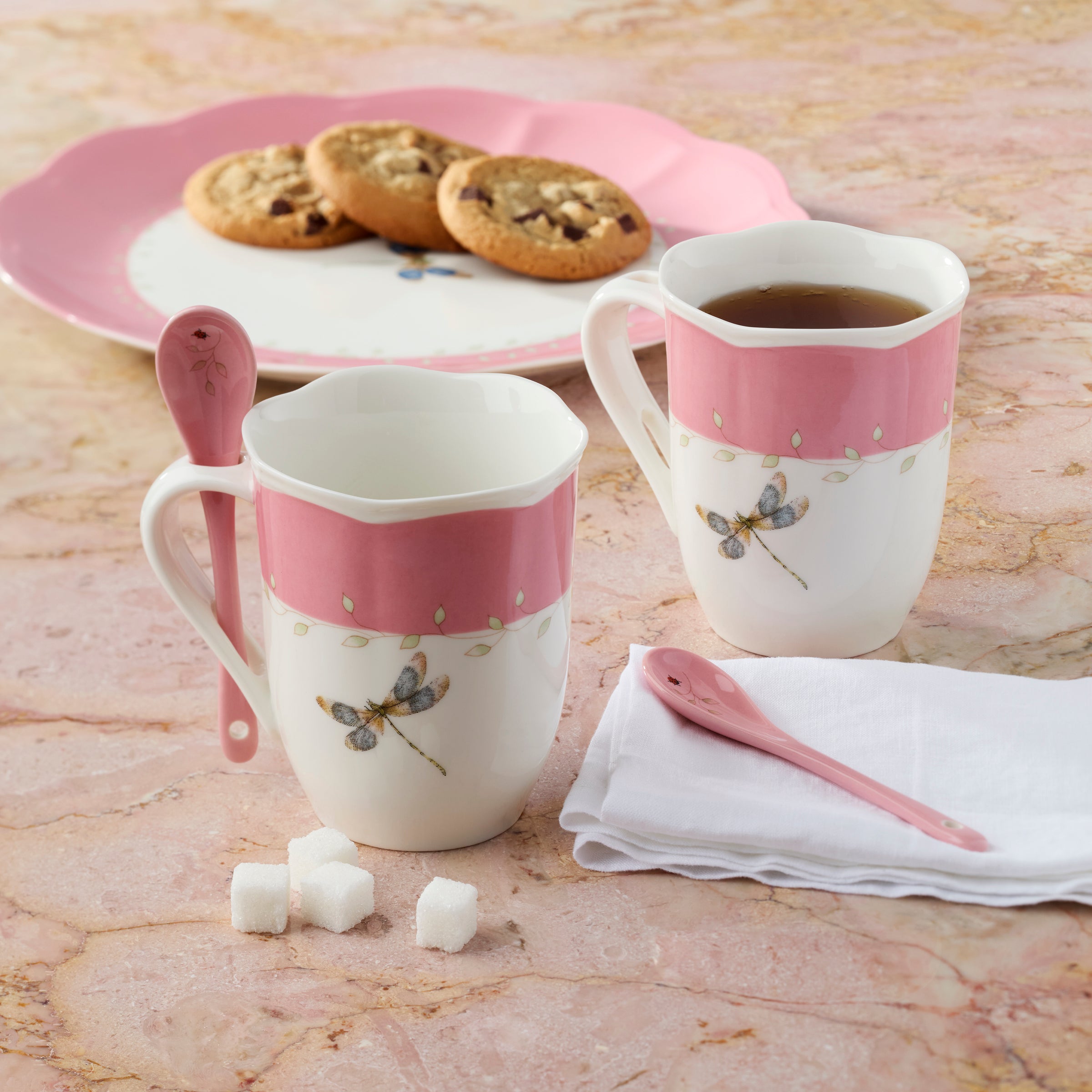 Butterfly Meadow Pink Mug Set with Spoons - 2 Piece