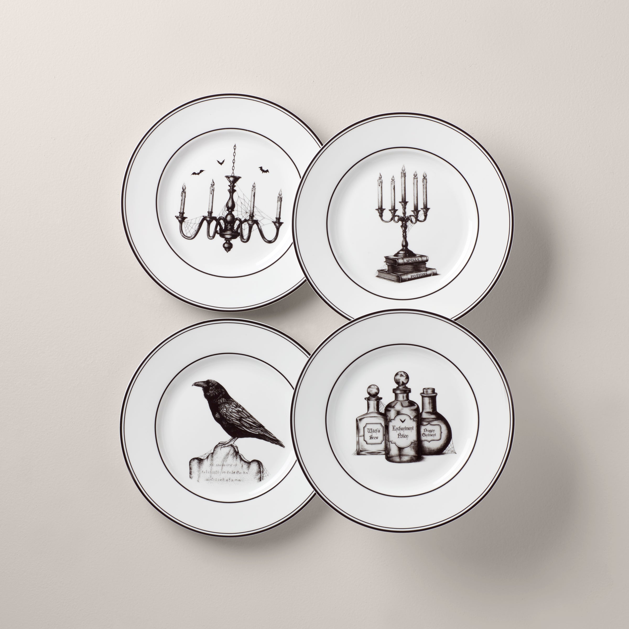Vintage Halloween Porcelain Dessert Plates - Set of 4 Hand-Painted