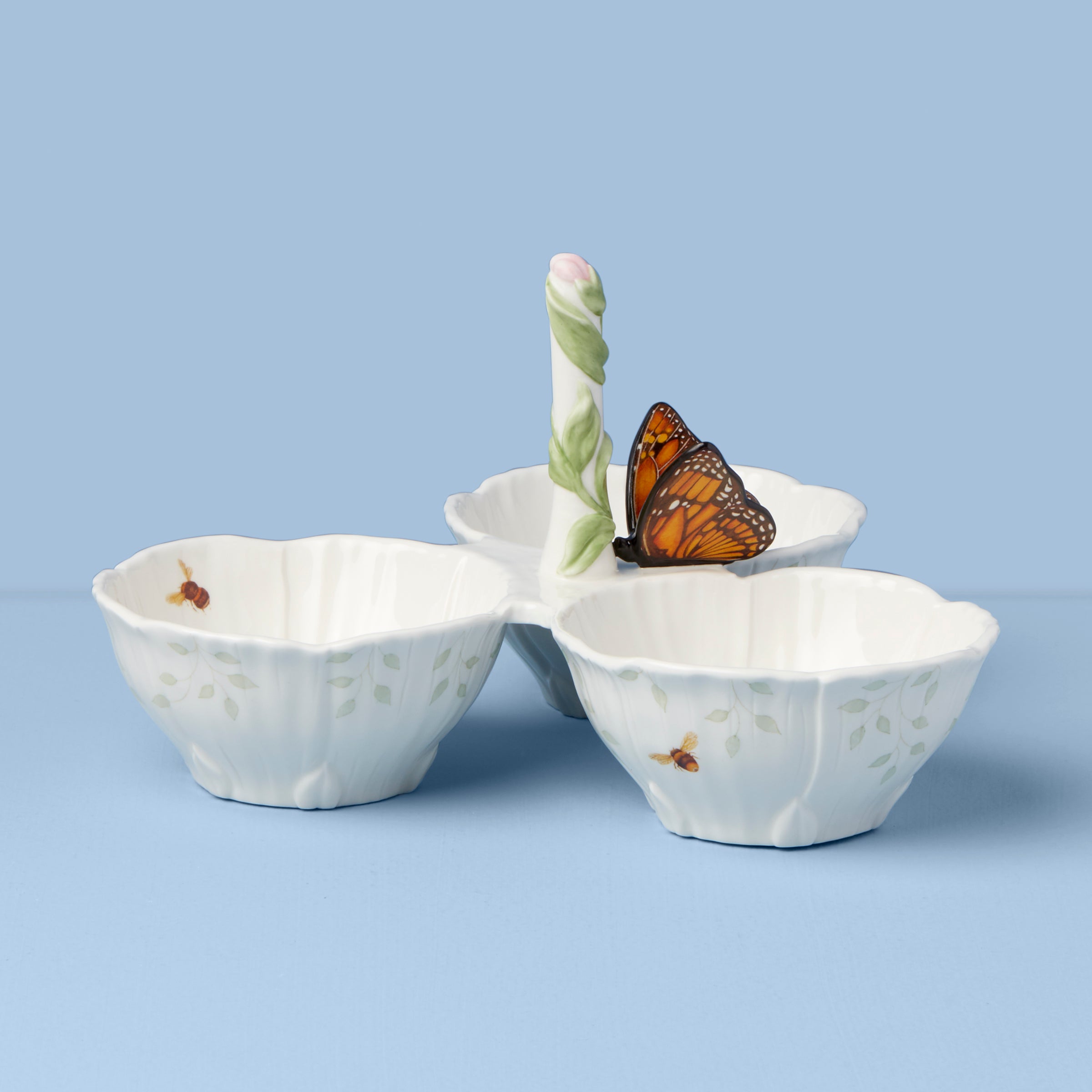 Butterfly Meadow Porcelain 3-Section Floral Serving Dish