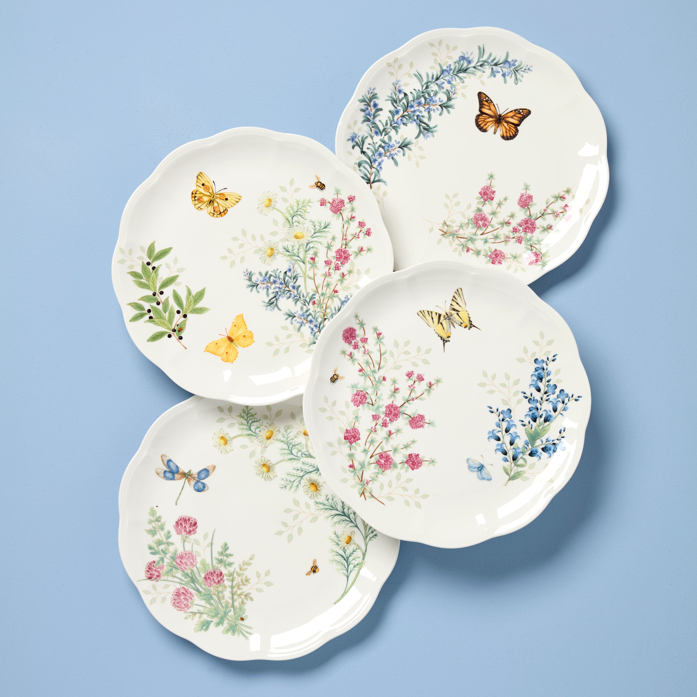 Butterfly Meadow Herbs Dinner Plate Set - 4-Piece Botanical Design
