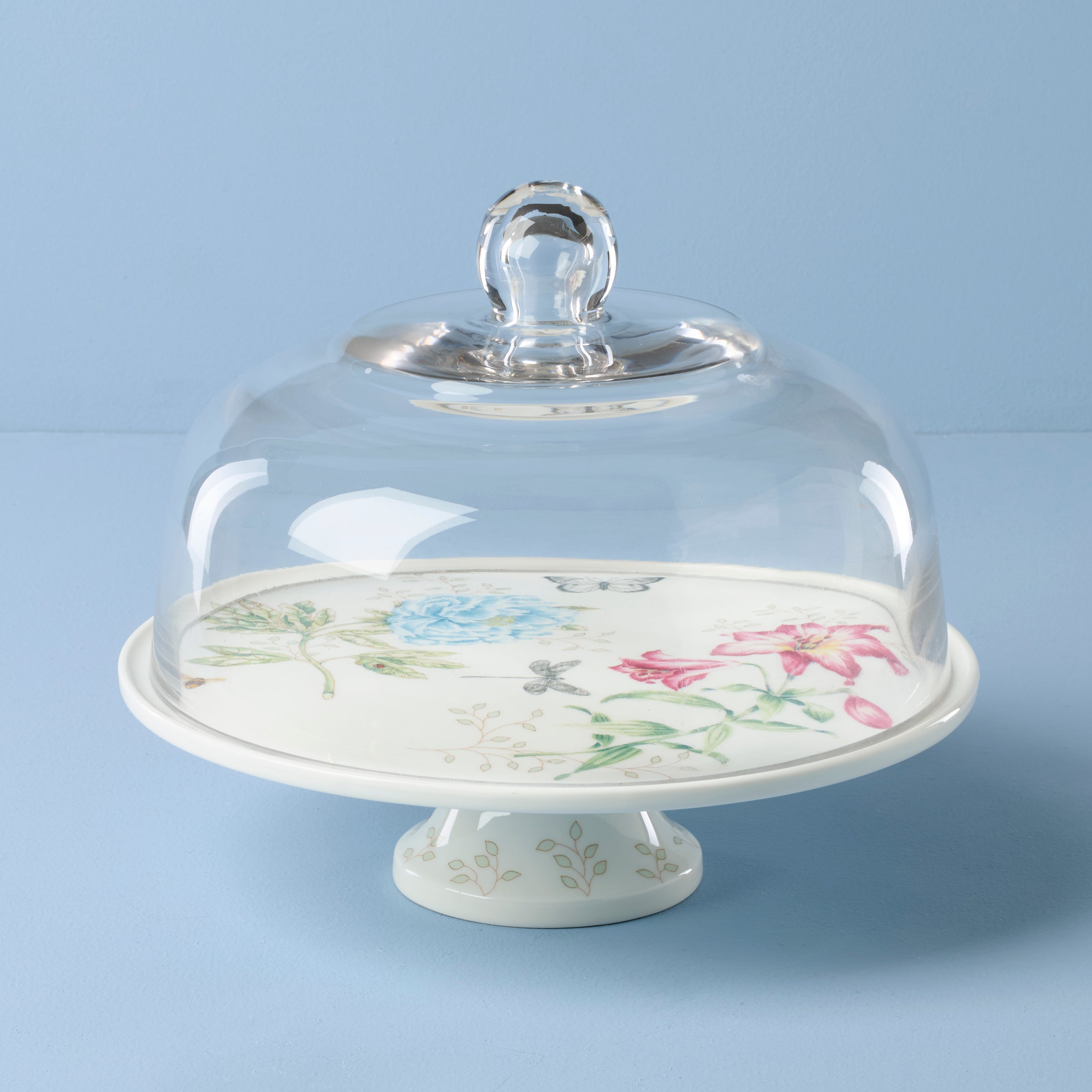 Butterfly Meadow Anniversary Cake Plate - 25th Year Floral Design